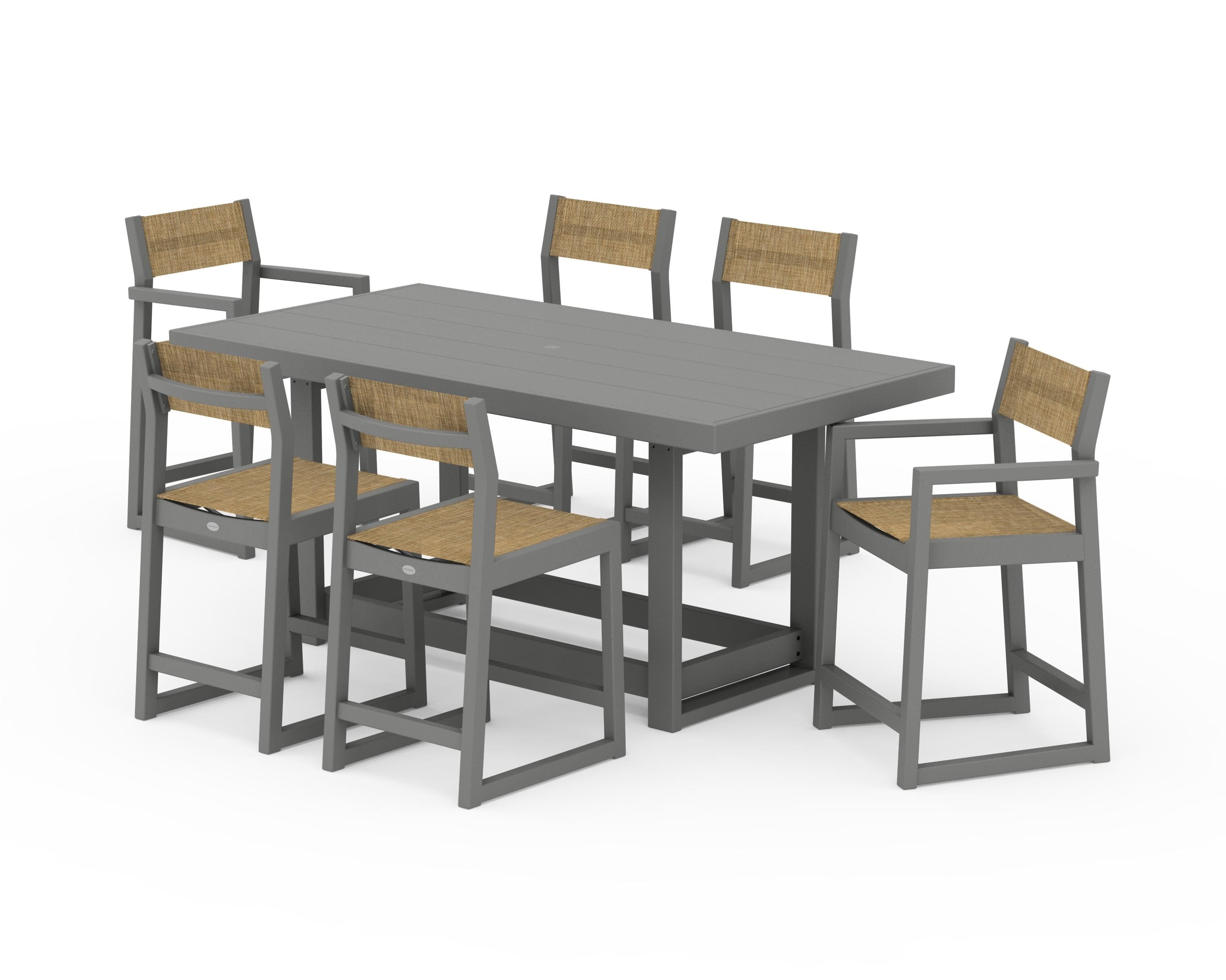 POLYWOOD® EDGE Sling 7-Piece Counter Table Set in Slate Grey / Burlap Sling