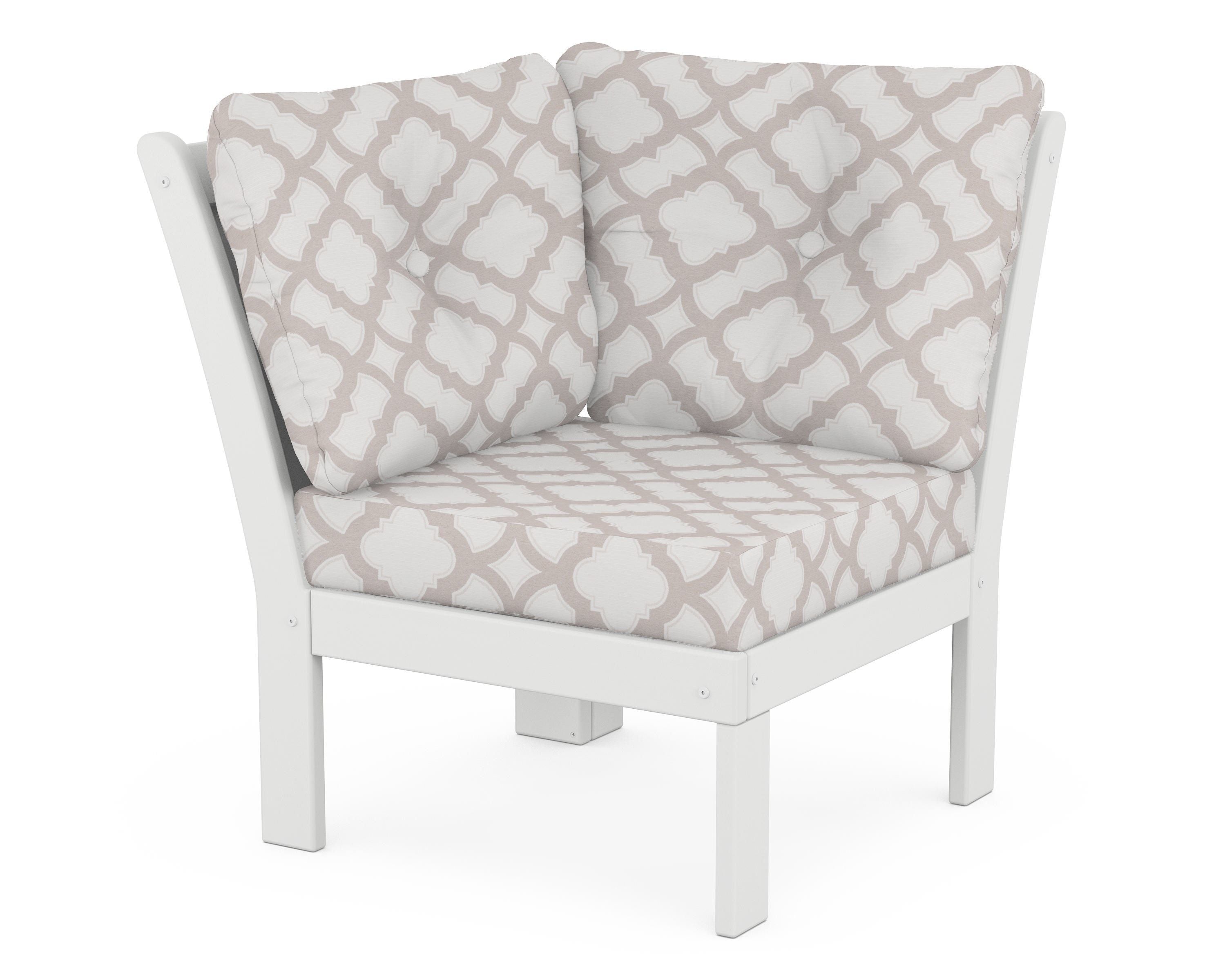 POLYWOOD® Vineyard Modular Corner Chair in White / Trellis Dune Burlap