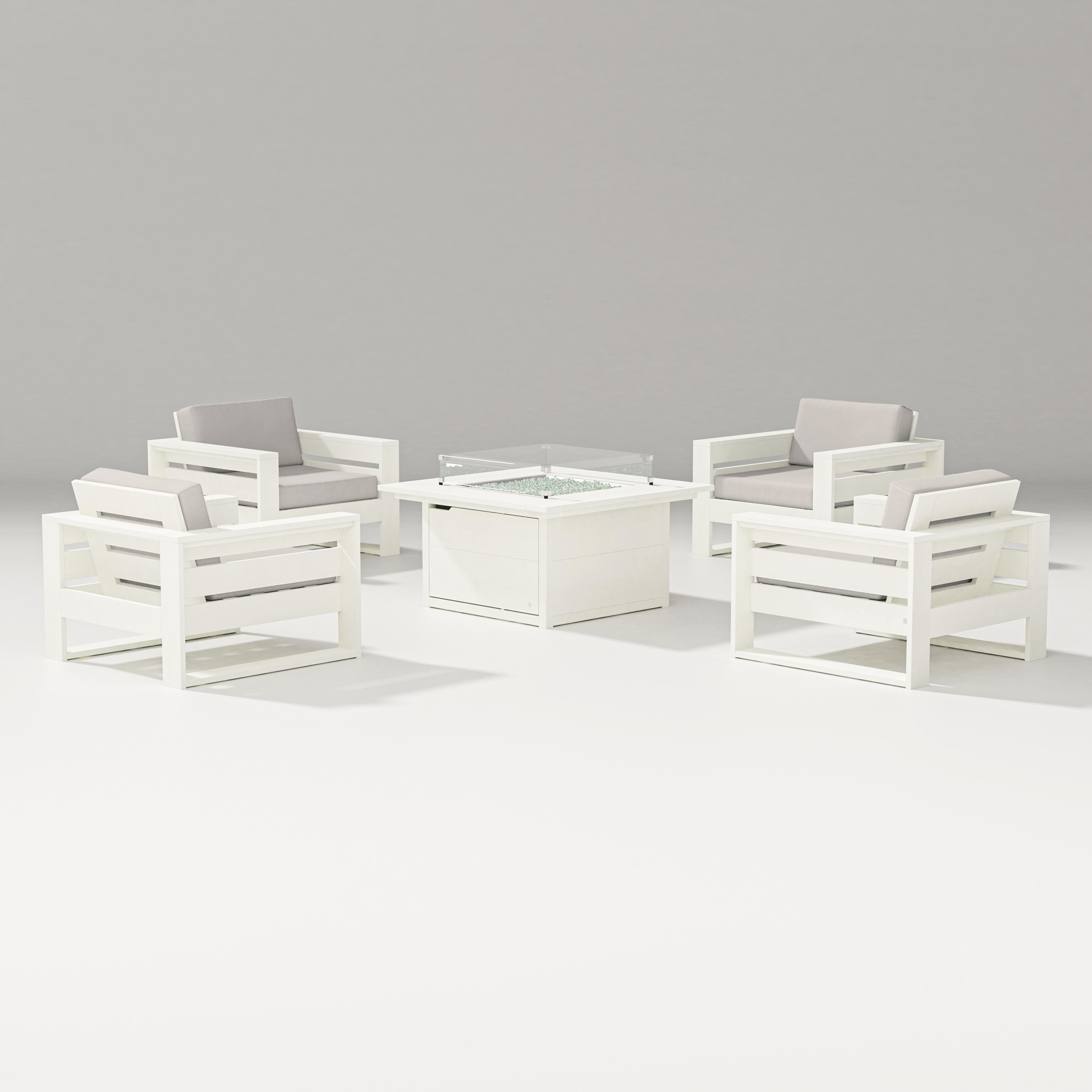 PW Designer Series Latitude 5-Piece Lounge Fire Table Set in Vintage White / Cast Ash