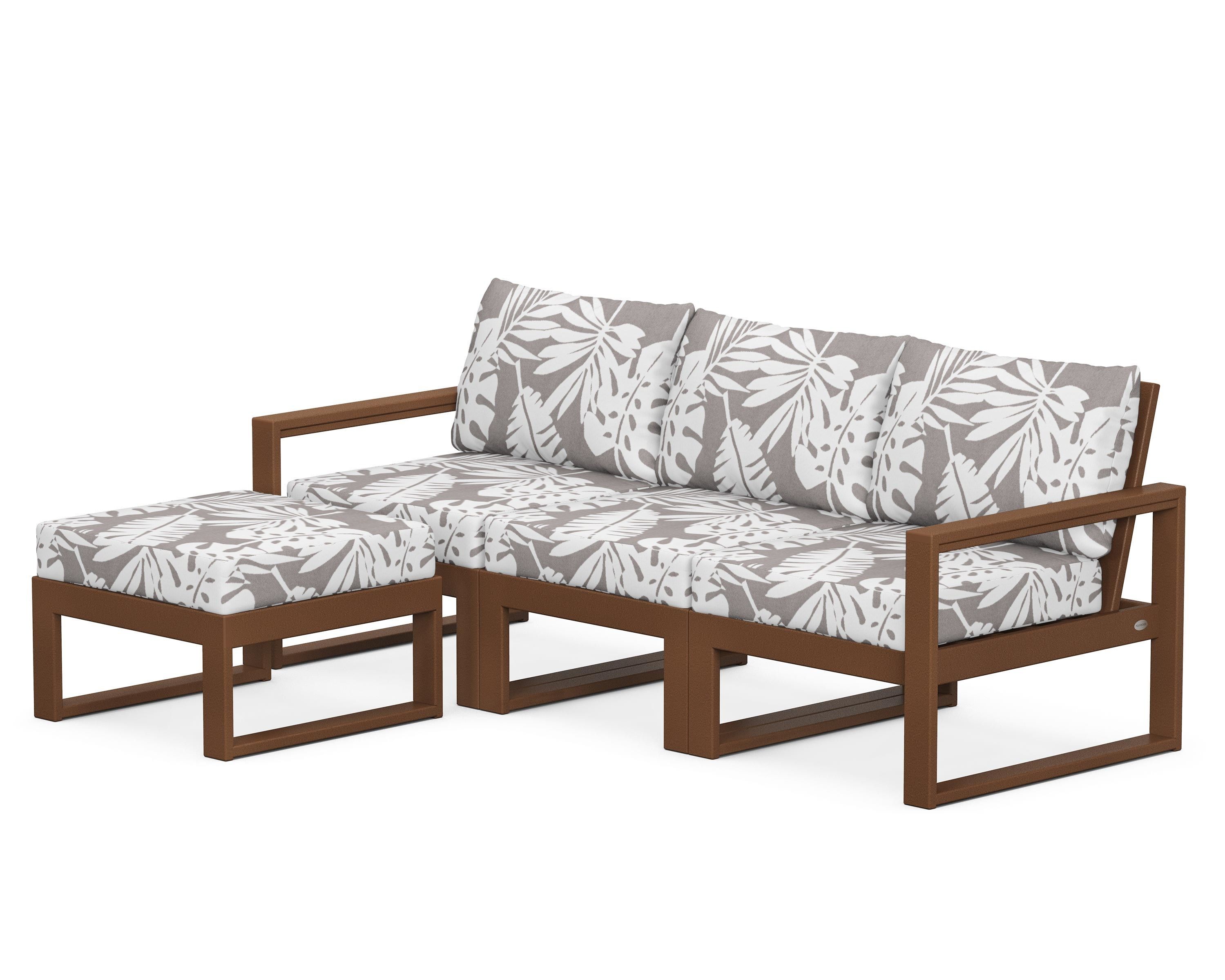 POLYWOOD® EDGE 4-Piece Modular Deep Seating Set with Ottoman in Teak / Leaf Grey Mist