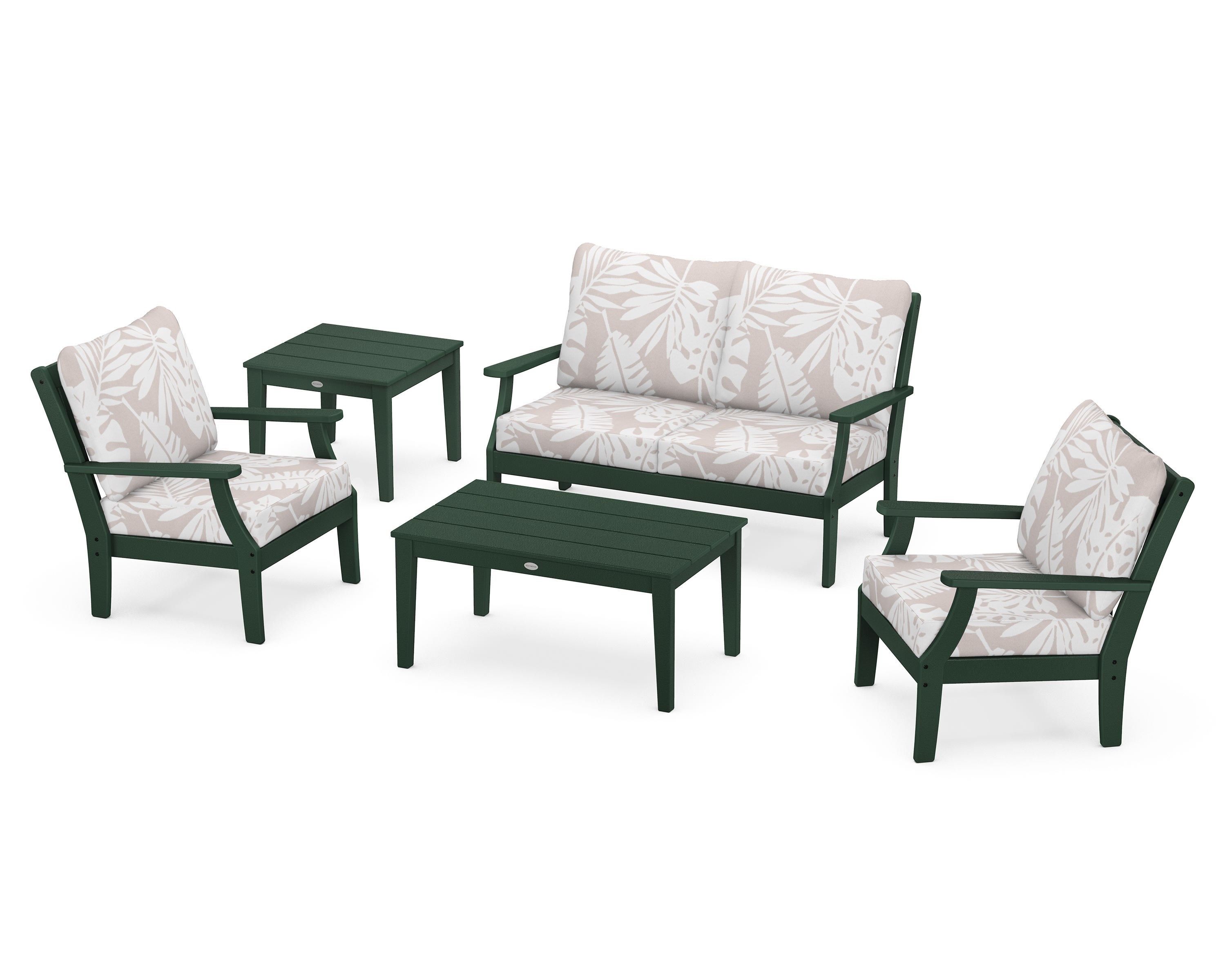 POLYWOOD® Braxton 5-Piece Deep Seating Set in Green / Leaf Dune Burlap