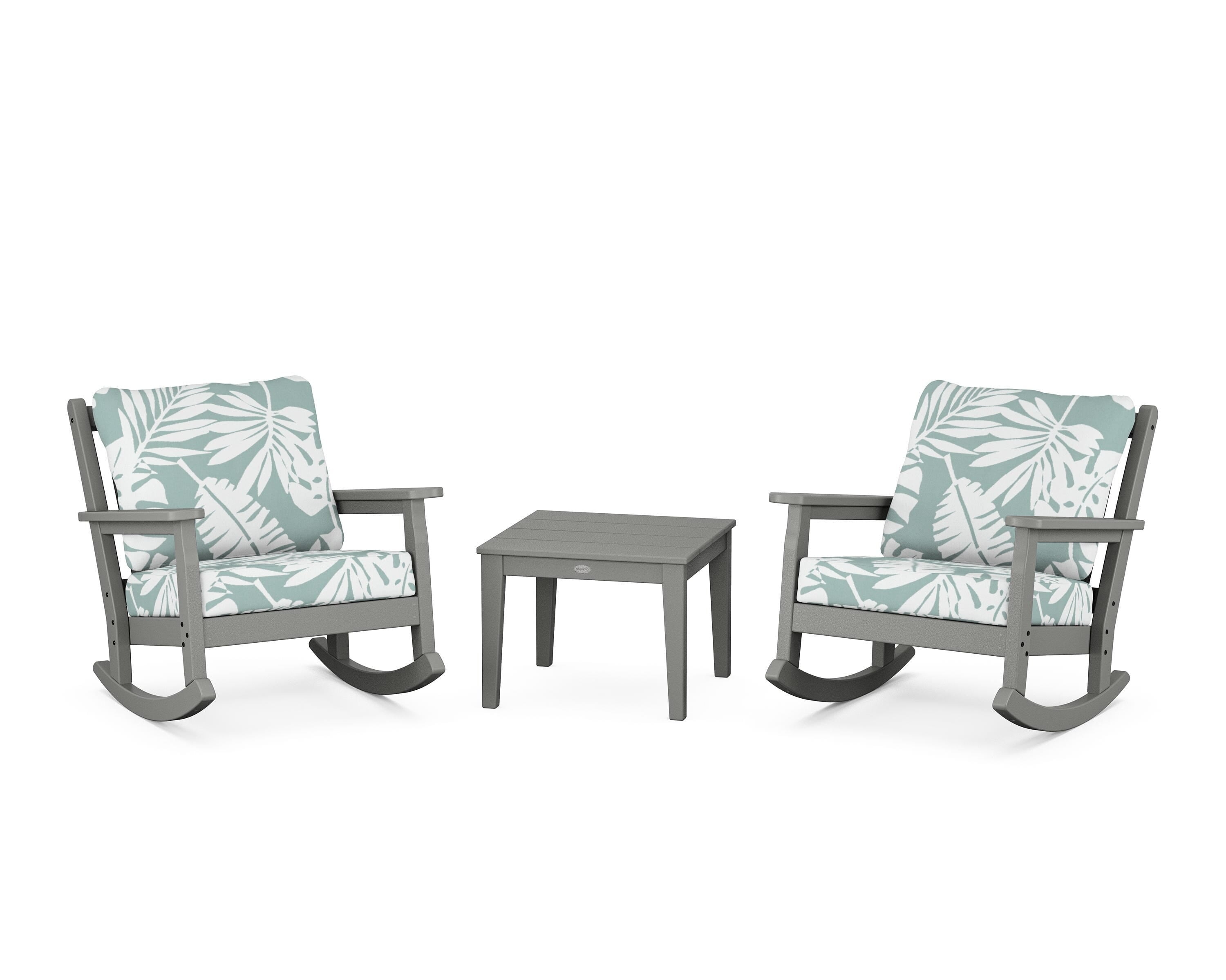 POLYWOOD® Chippendale 3-Piece Deep Seating Rocker Set in Slate Grey / Leaf Glacier Spa