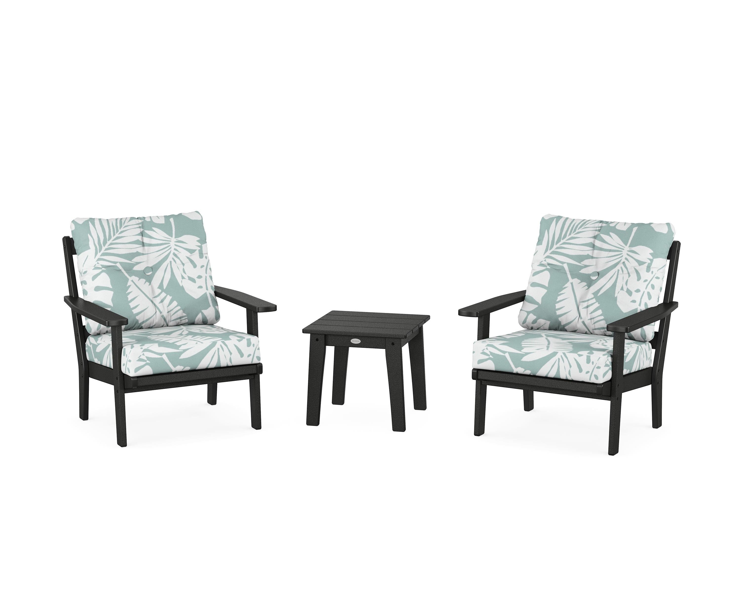 POLYWOOD® Oxford 3-Piece Deep Seating Set in Black / Leaf Glacier Spa
