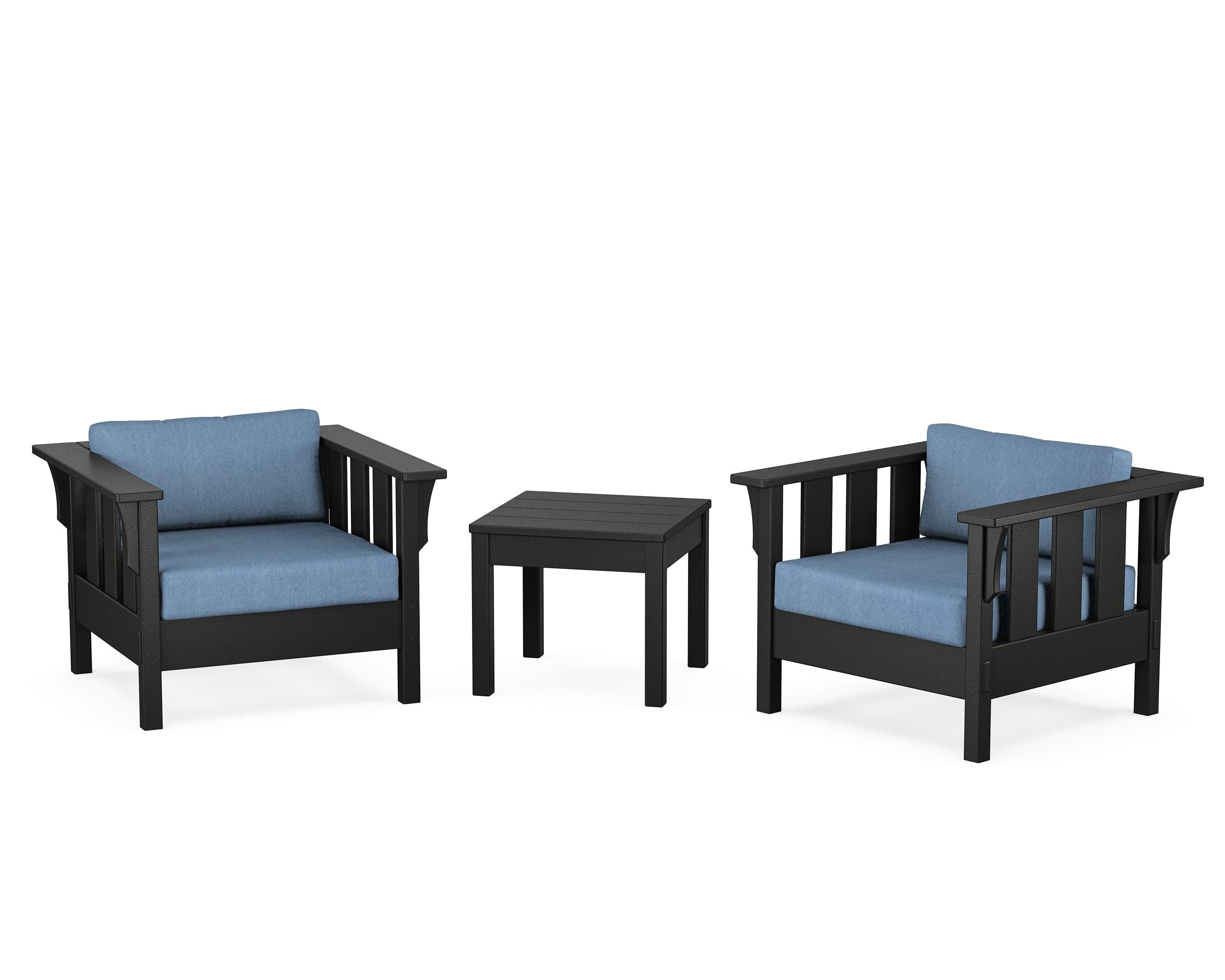 Martha Stewart by POLYWOOD® Acadia 3-Piece Deep Seating Set in Black / Sky Blue