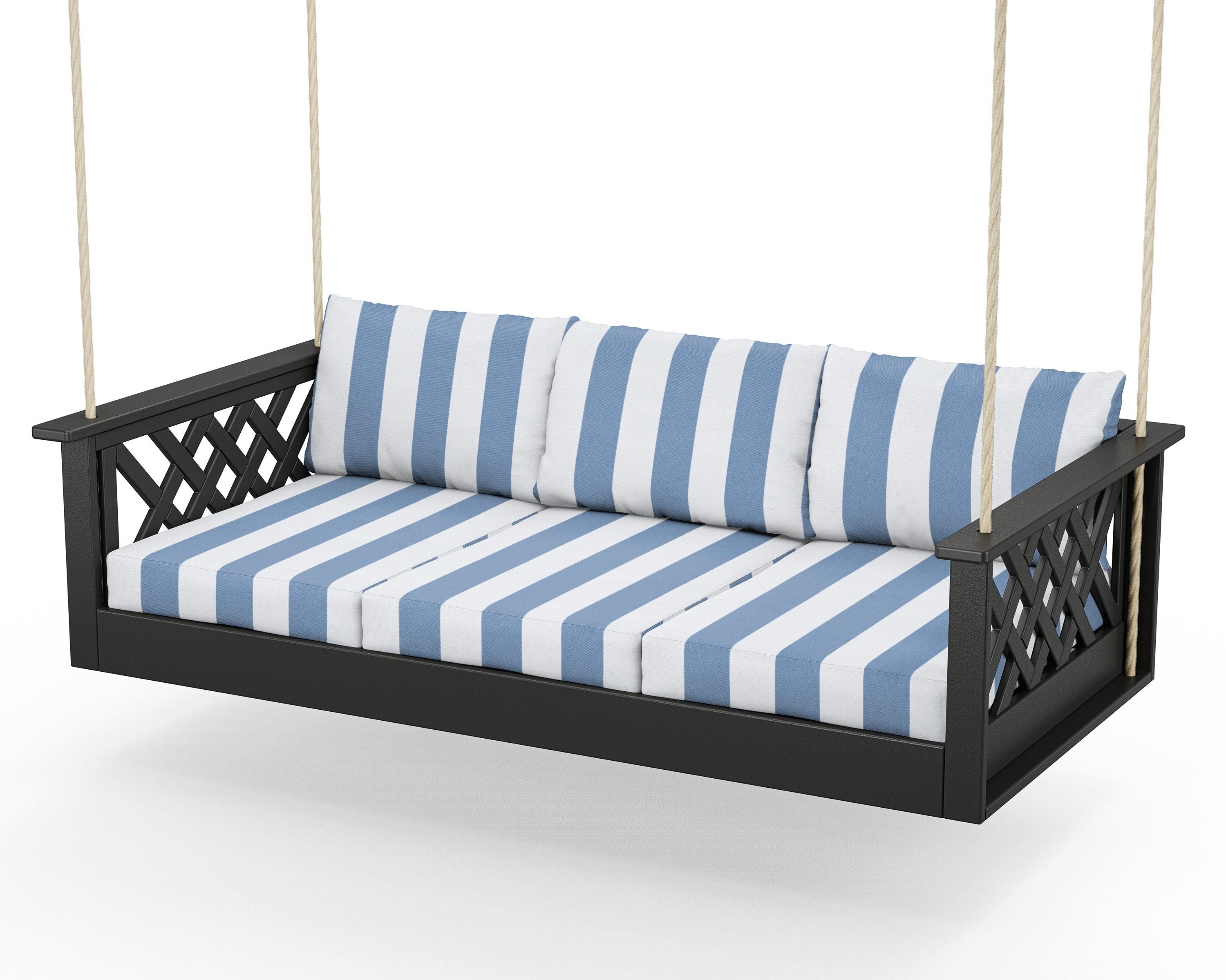 Country Living Wovendale Daybed Swing in Black / Cabana Stripe Sky Blue