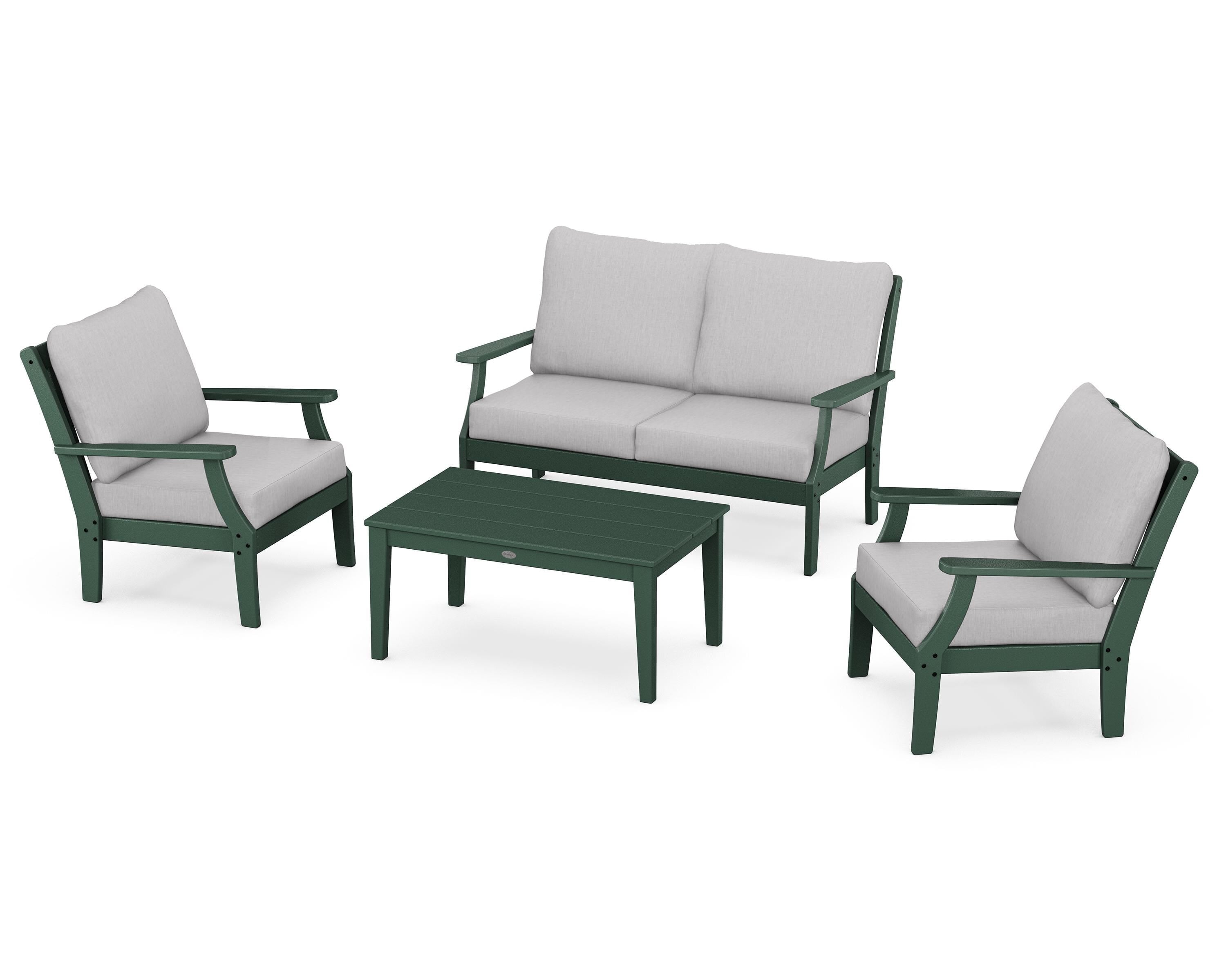 POLYWOOD® Braxton 4-Piece Deep Seating Chair Set in Green / Granite
