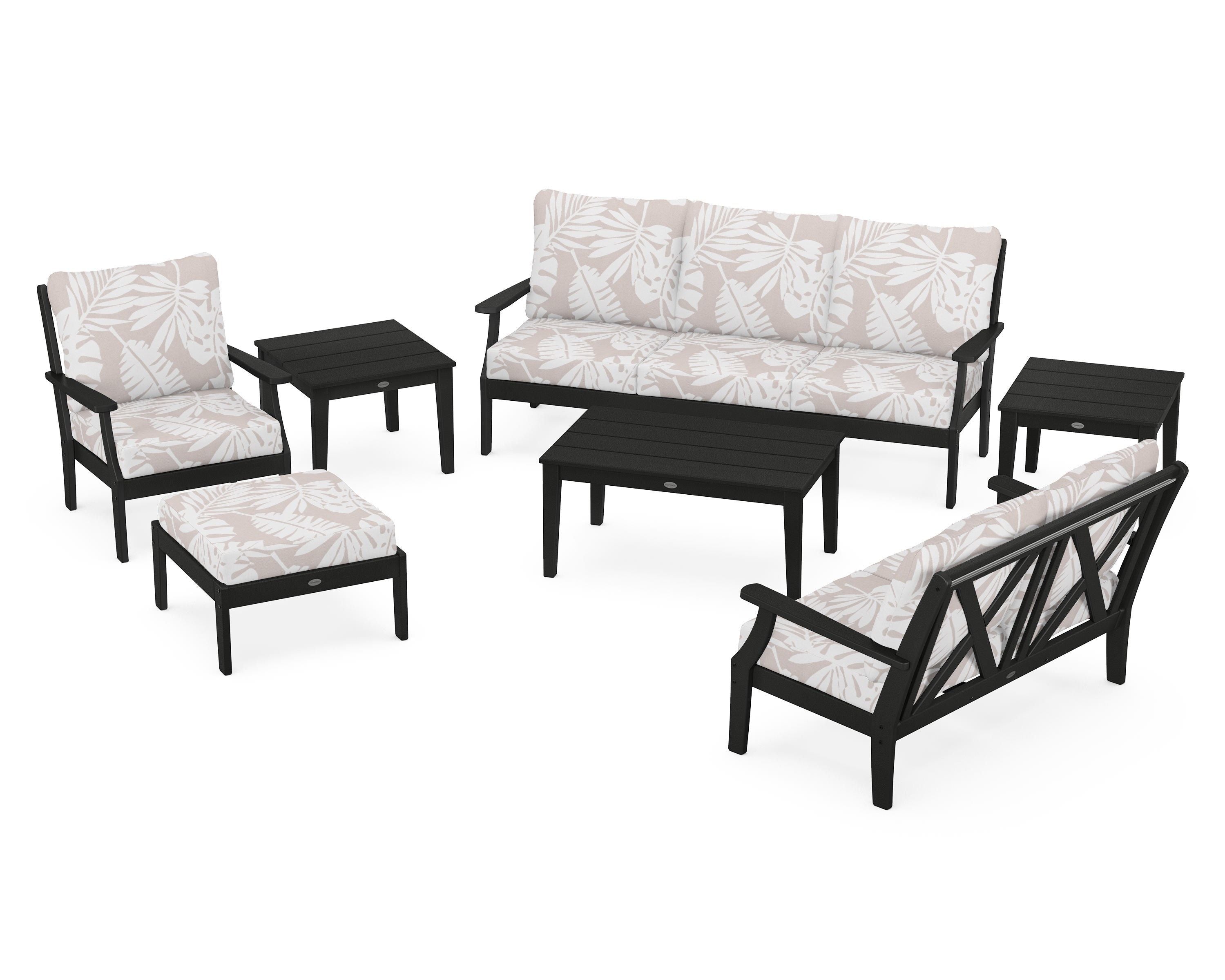 POLYWOOD® Braxton 7-Piece Deep Seating Set in Black / Leaf Dune Burlap