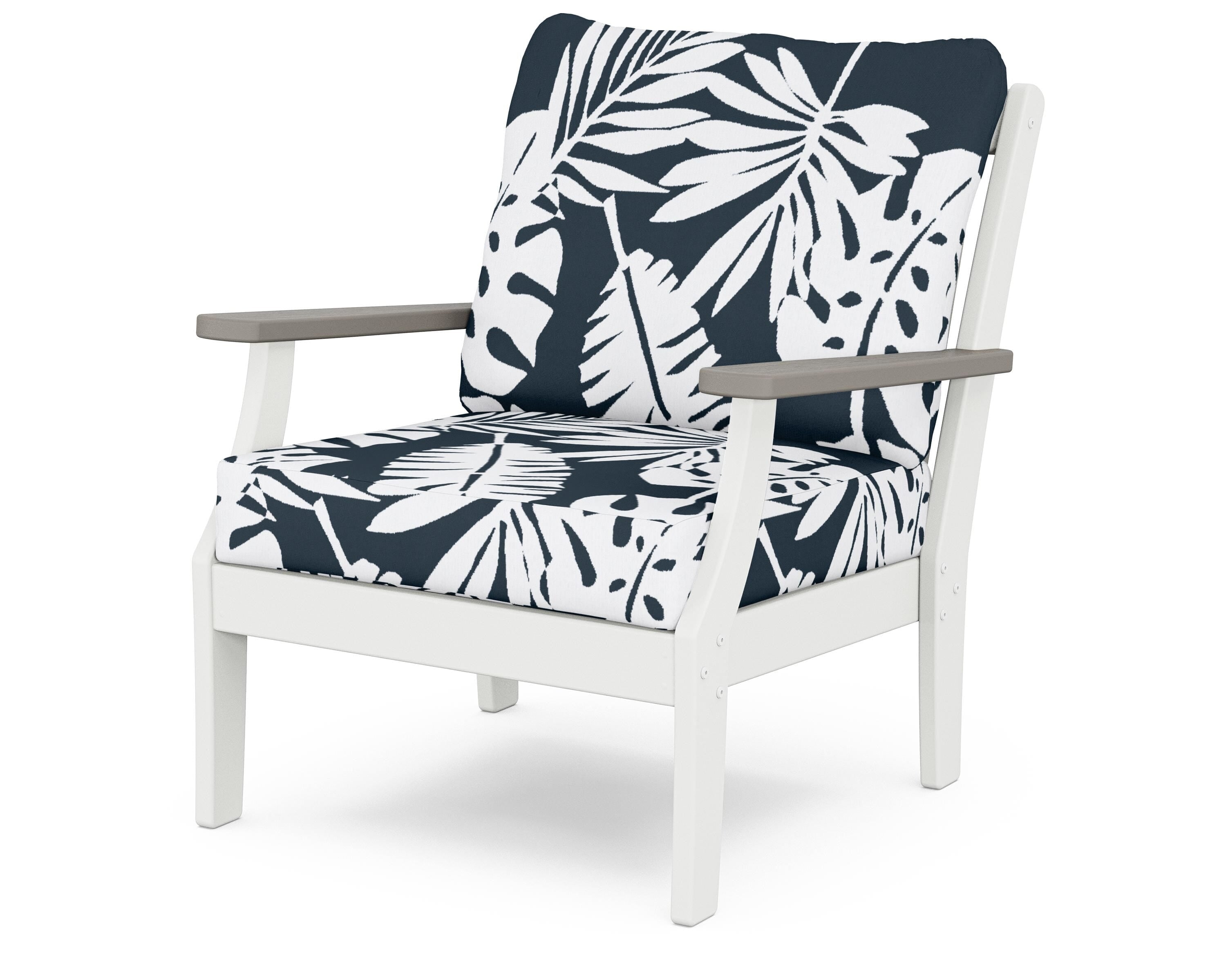 POLYWOOD® Braxton Deep Seating Chair in White / Driftwood / Leaf Marine Indigo