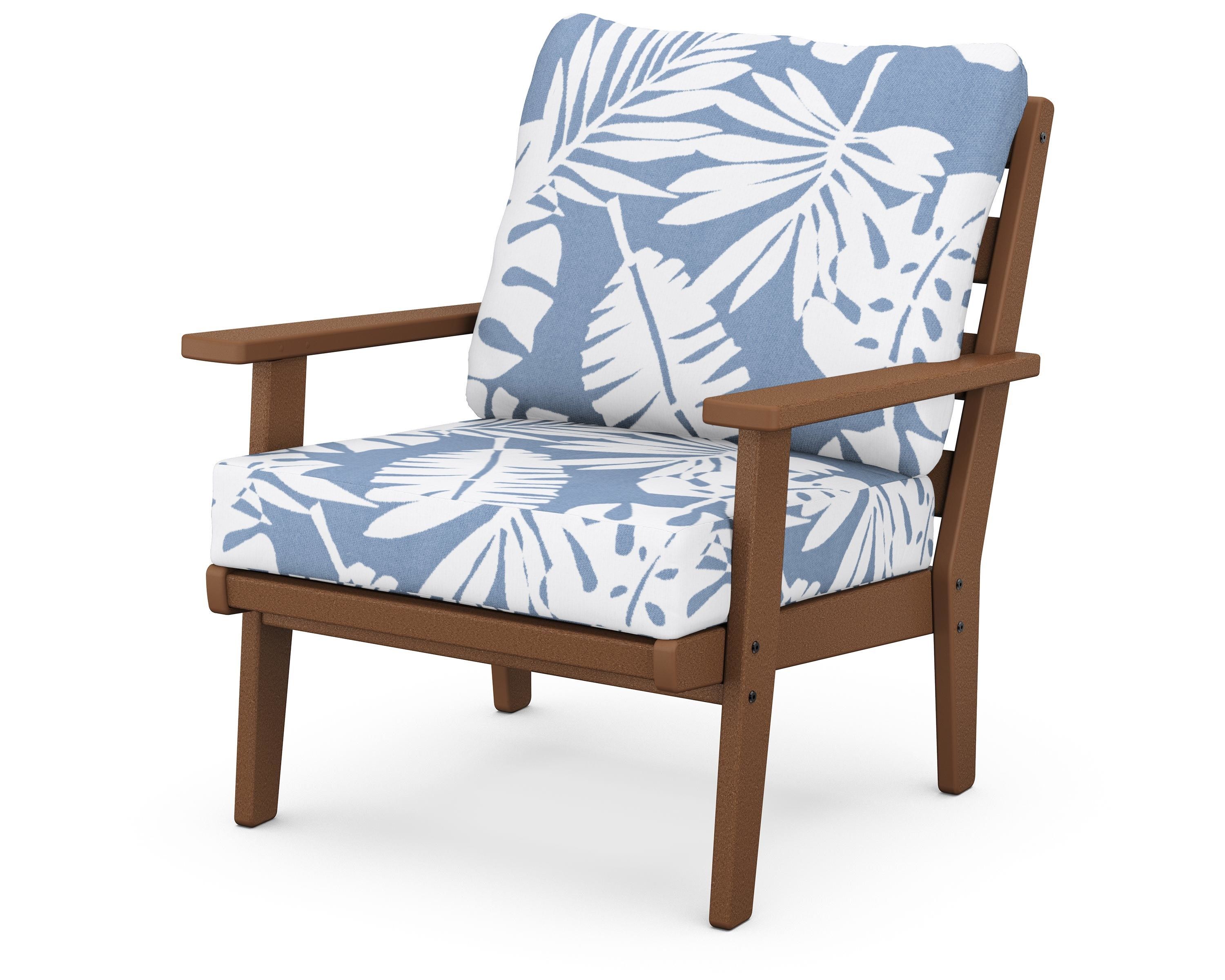 POLYWOOD® Grant Park Deep Seating Chair in Teak / Leaf Sky Blue