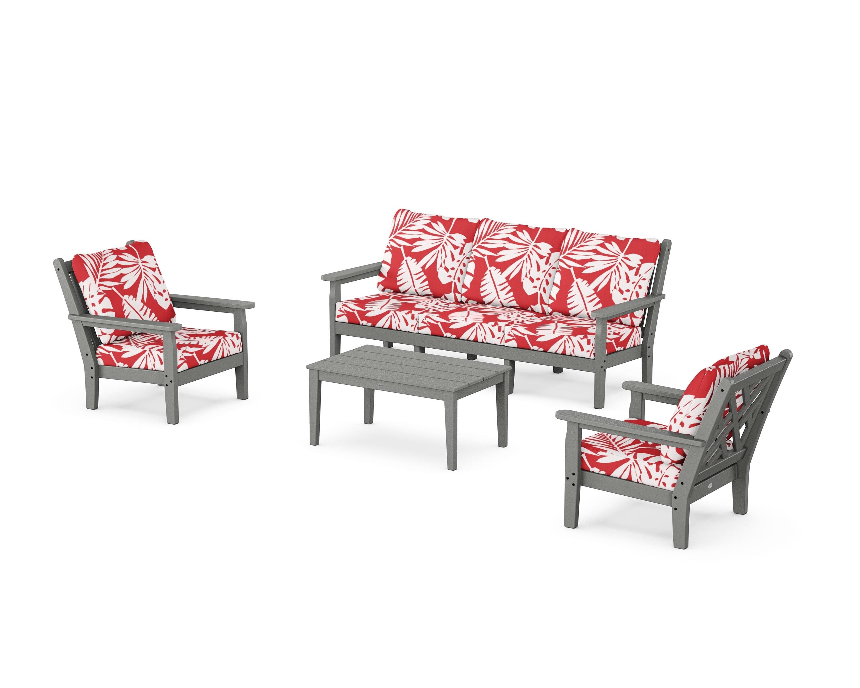 POLYWOOD® Chippendale 4-Piece Deep Seating Set with Sofa in Slate Grey / Leaf Crimson
