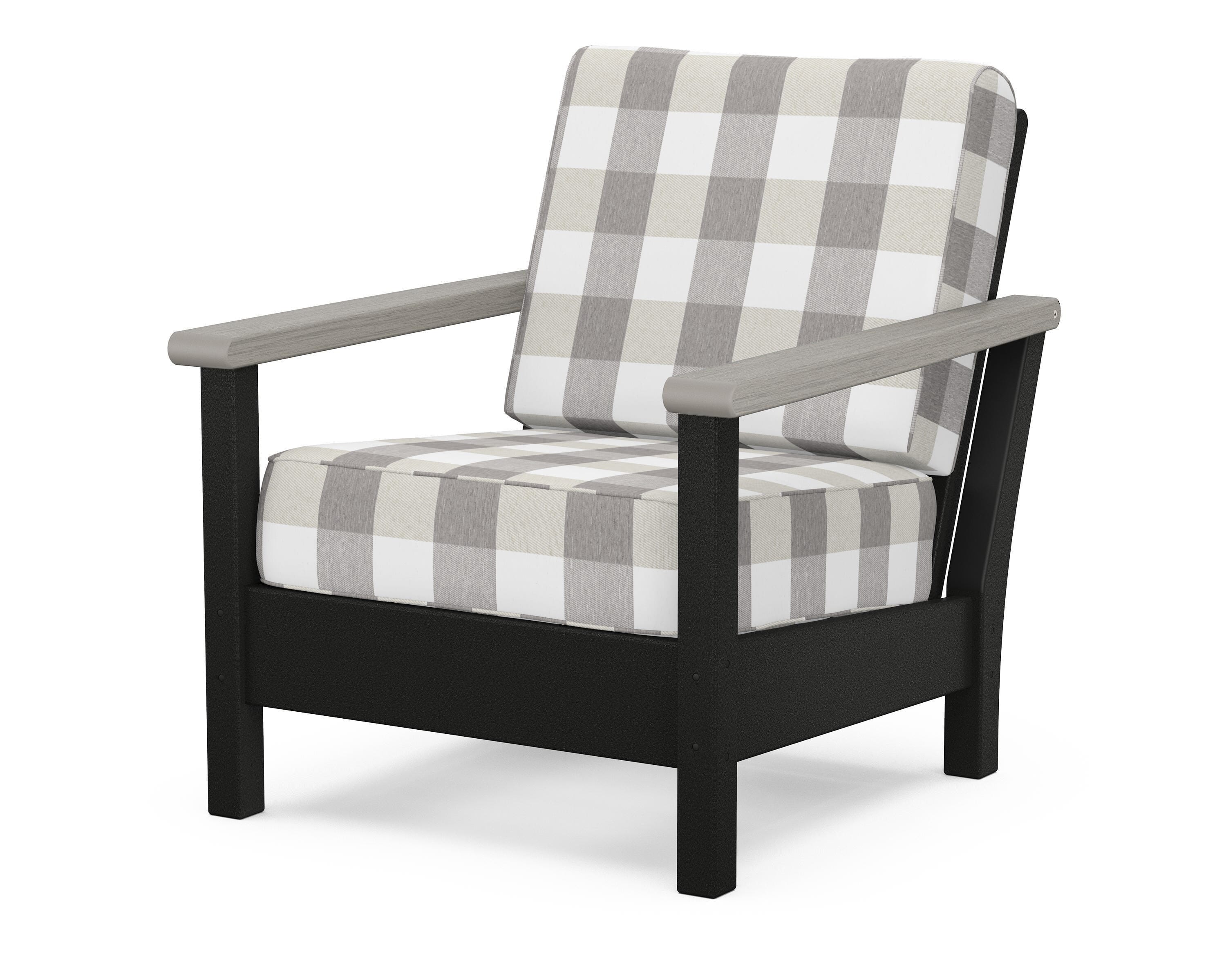 POLYWOOD® Harbour Deep Seating Chair in Black / Driftwood / Buffalo Plaid Grey Mist