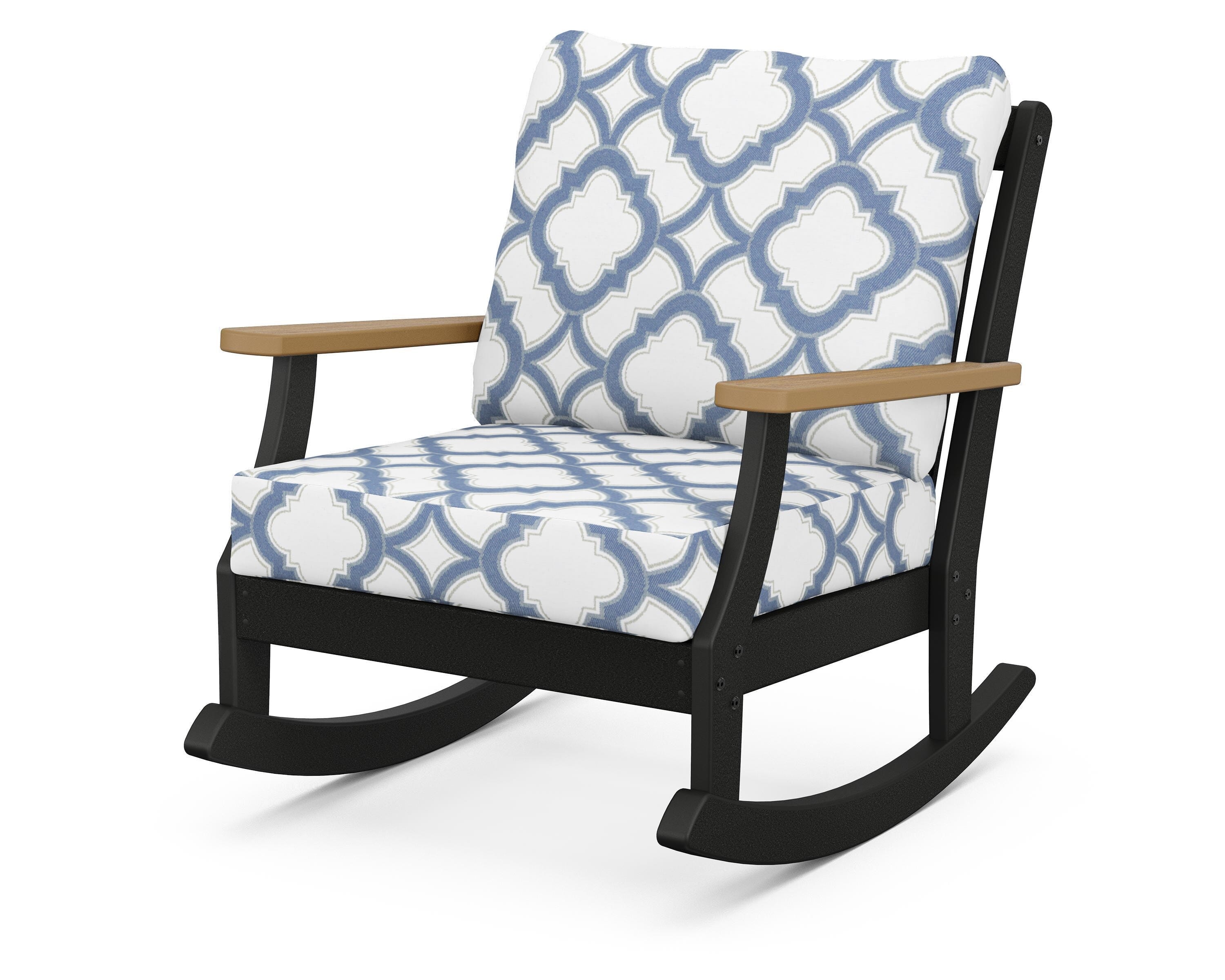 POLYWOOD® Braxton Deep Seating Rocking Chair in Black / Natural / Trellis Sky Blue