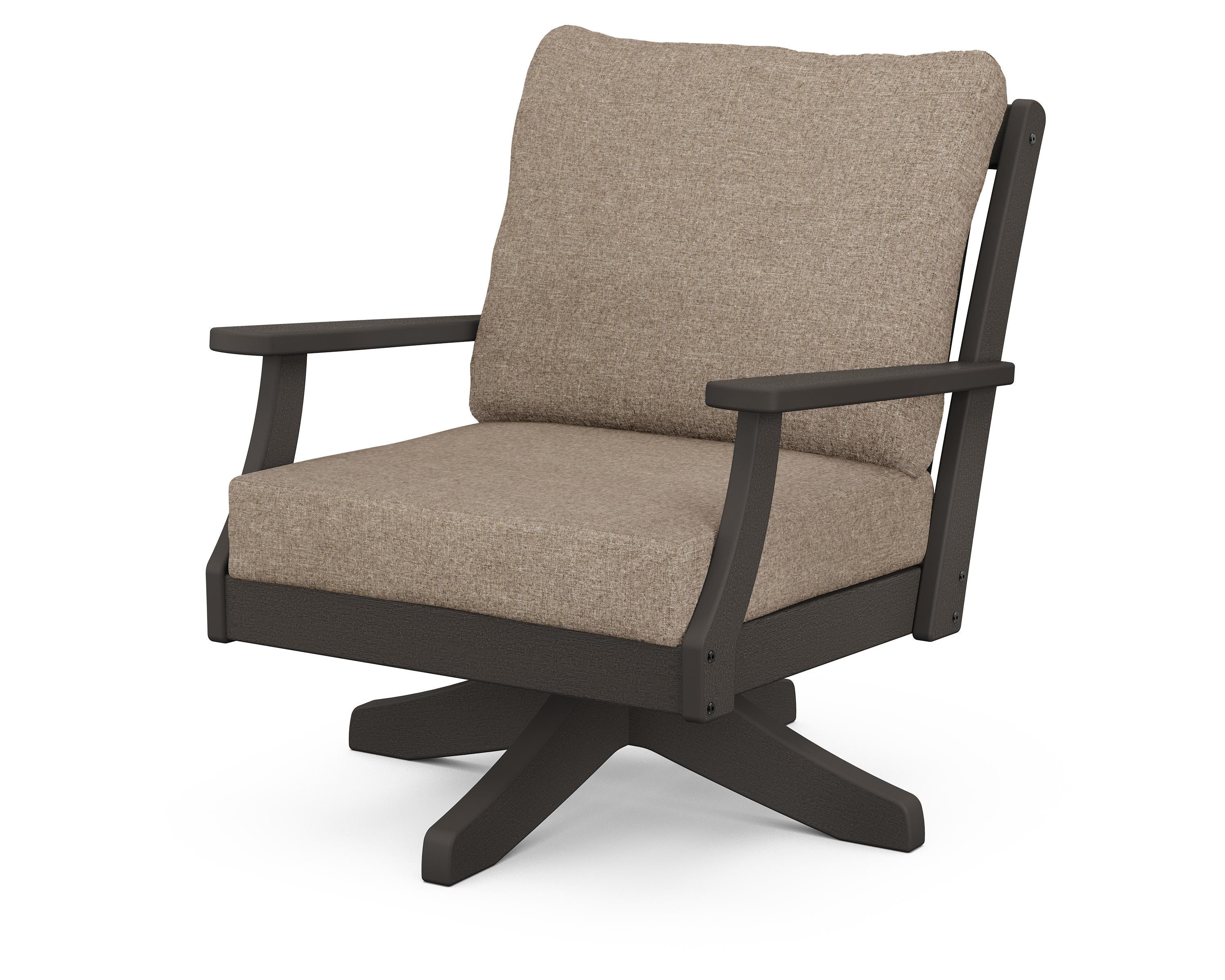 POLYWOOD® Braxton Deep Seating Swivel Chair in Vintage Coffee / Spiced Burlap