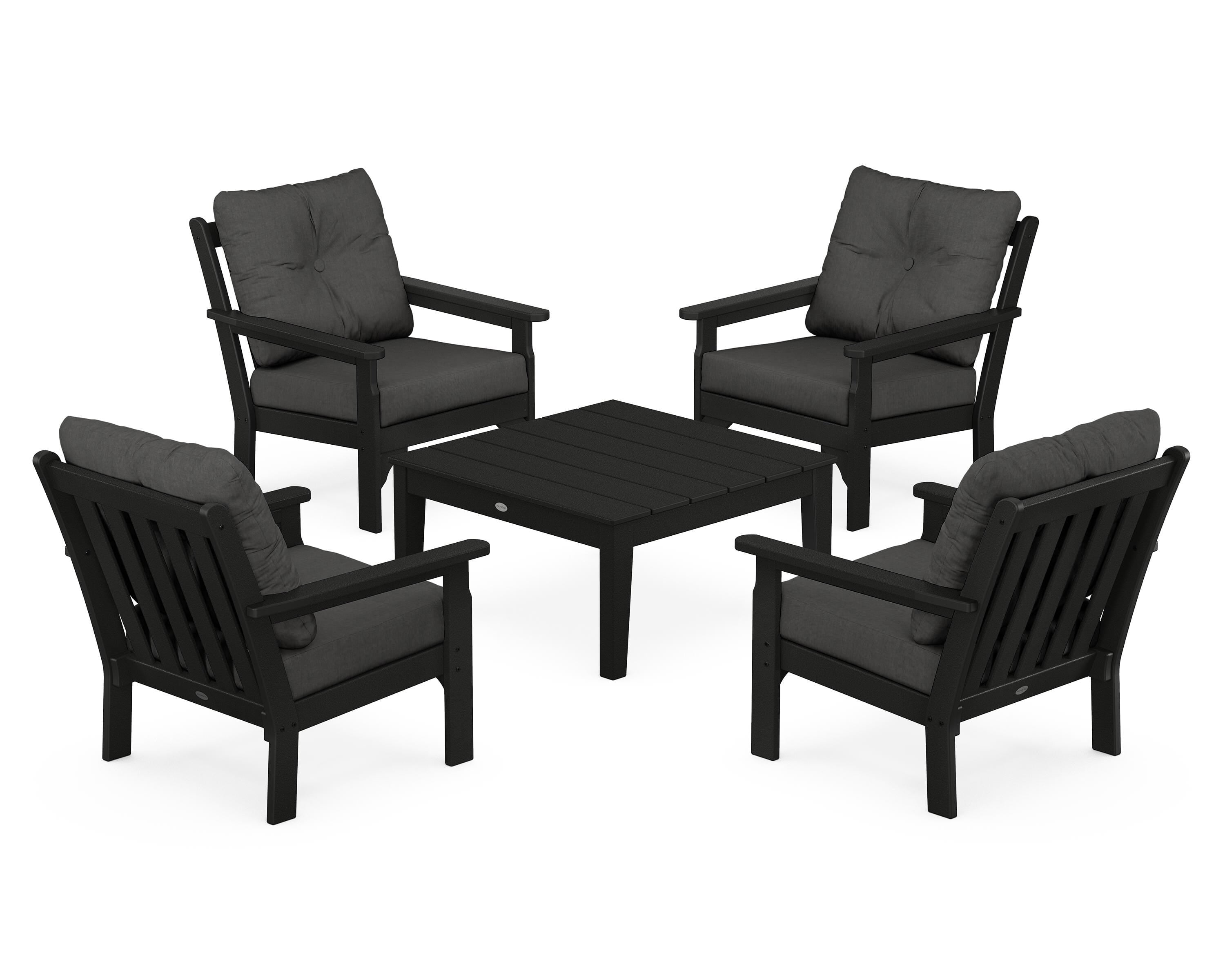 POLYWOOD® Vineyard 5-Piece Deep Seating Conversation Set in Black / Spectrum Carbon