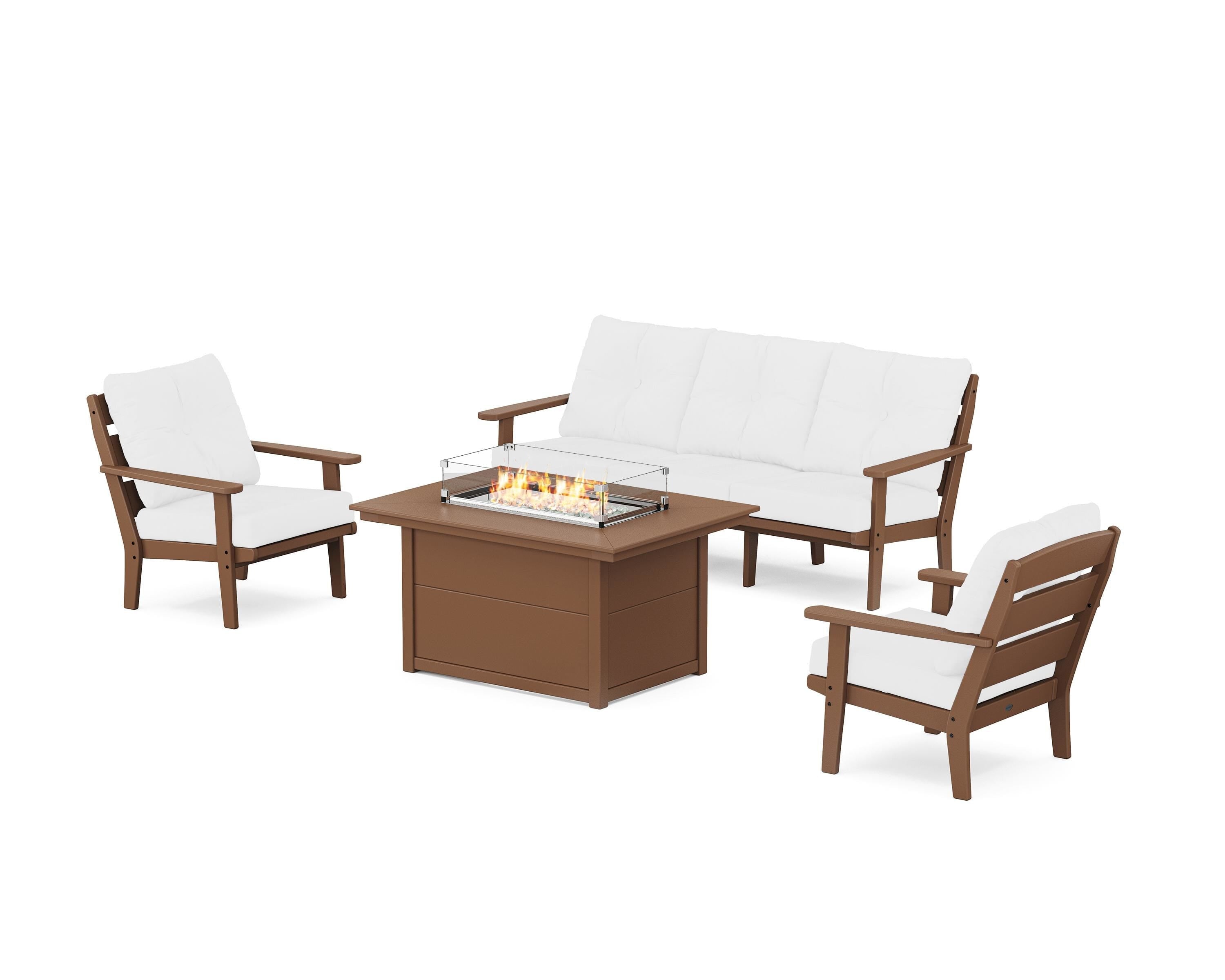 POLYWOOD® Lakeside Deep Seating Fire Pit Table Set in Teak / Natural