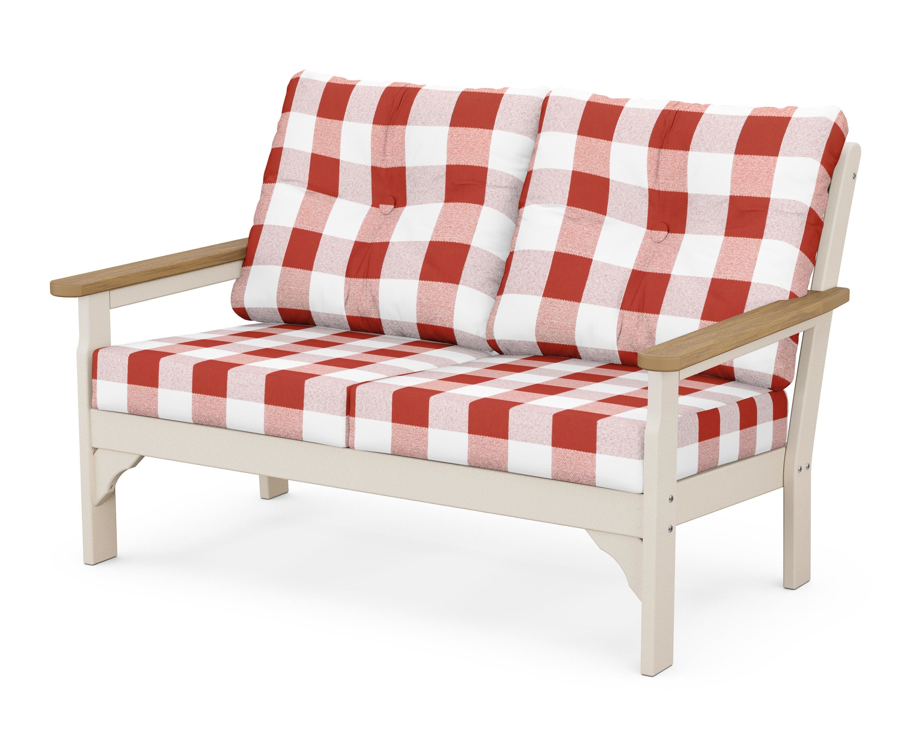 POLYWOOD® Vineyard Deep Seating Loveseat in Sand / Natural / Buffalo Plaid Crimson