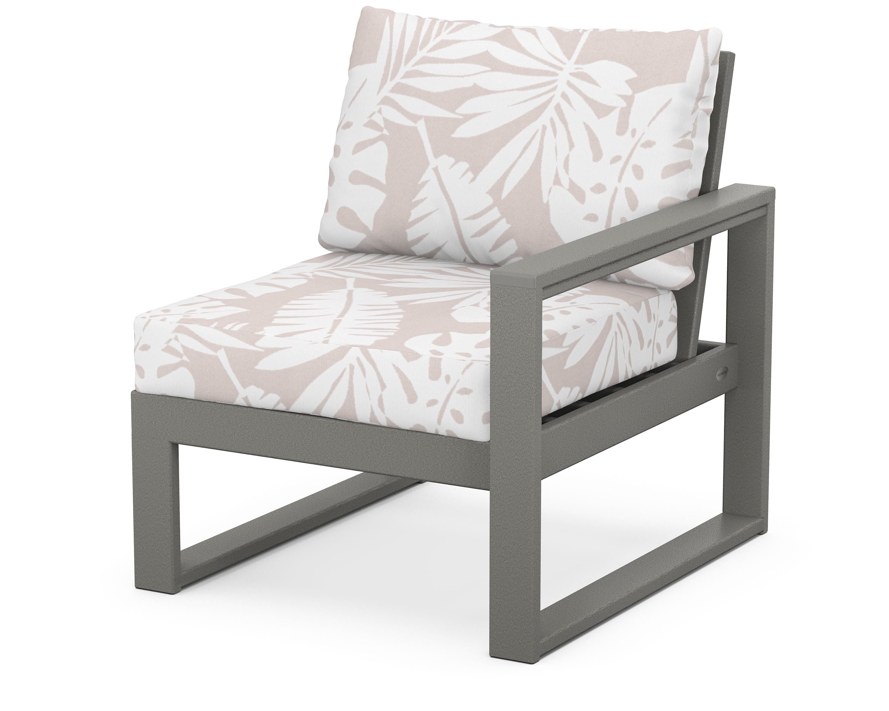 POLYWOOD® EDGE Modular Right Arm Chair in Slate Grey / Leaf Dune Burlap