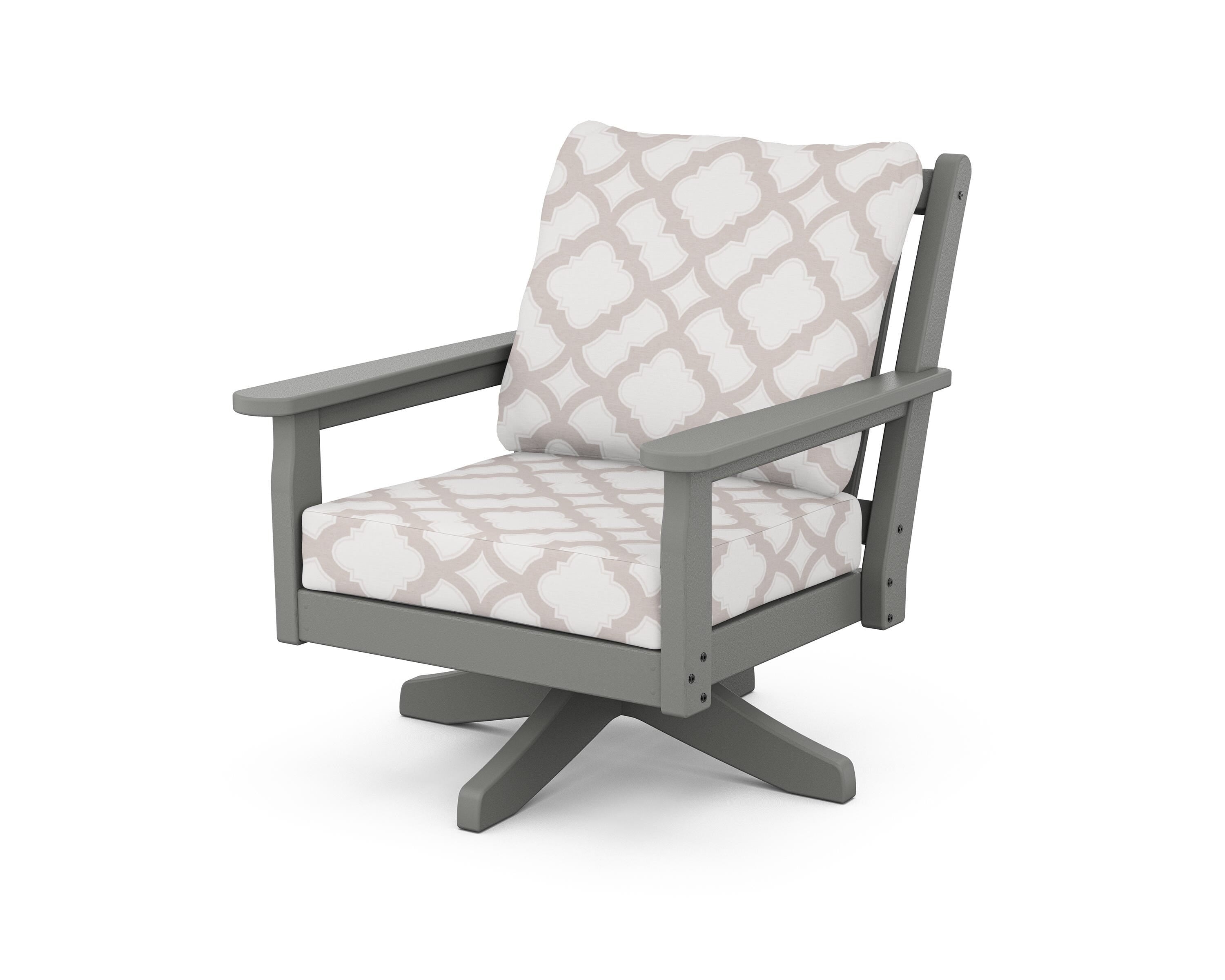 POLYWOOD® Chippendale Deep Seating Swivel Chair in Slate Grey / Trellis Dune Burlap