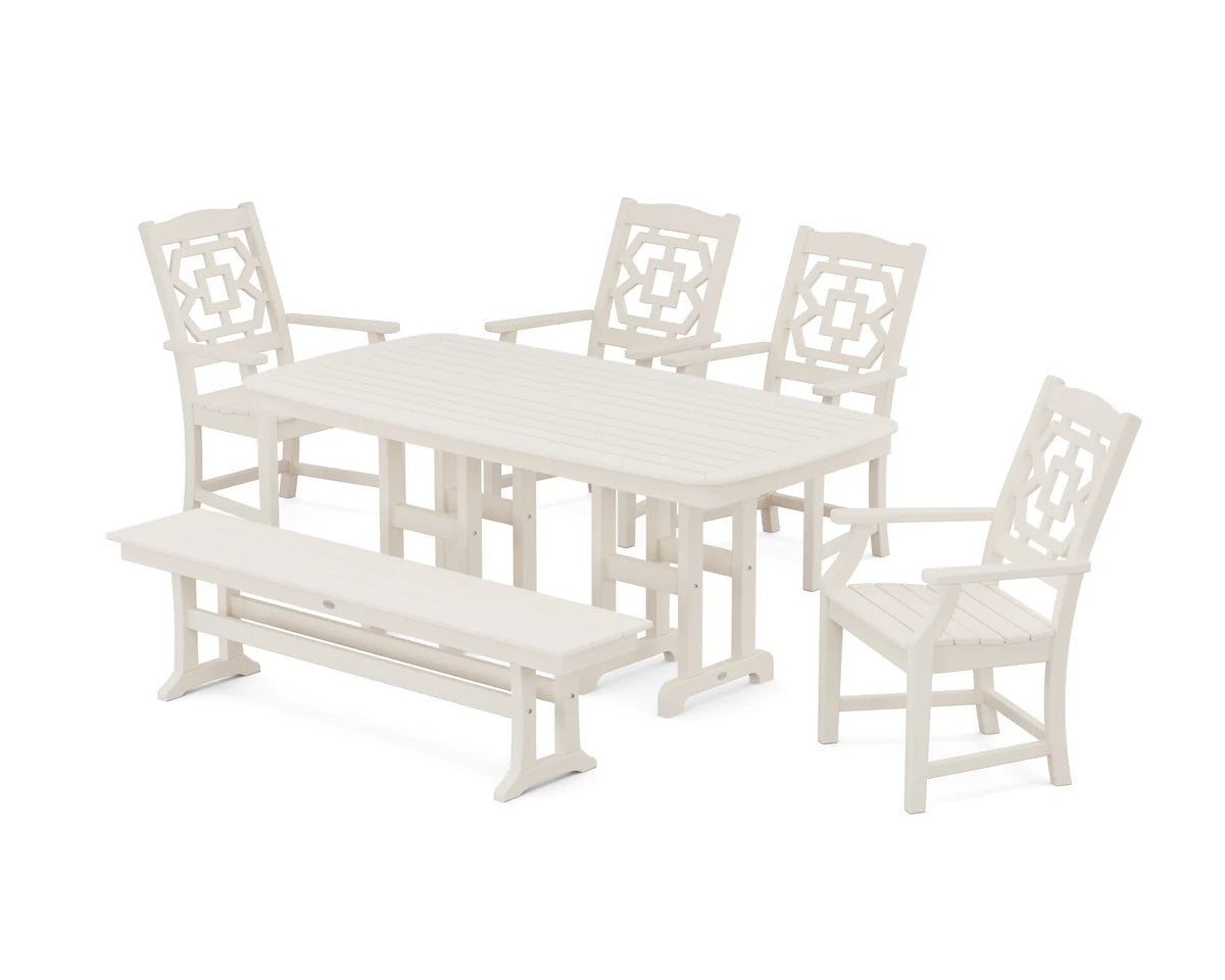 Chinoiserie 6-Piece Dining Set with Bench