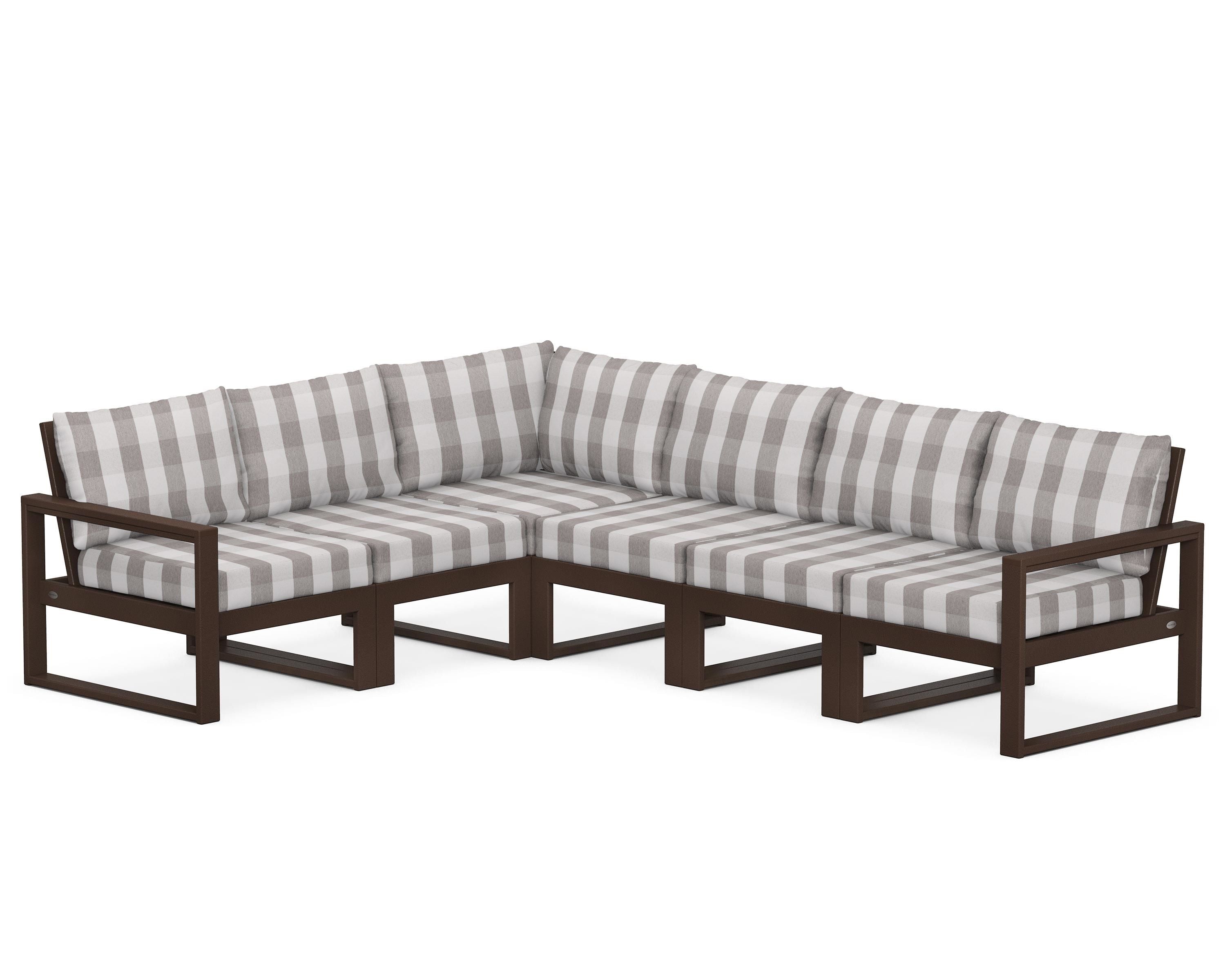 POLYWOOD® EDGE 6-Piece Modular Deep Seating Set in Mahogany / Buffalo Plaid Grey Mist