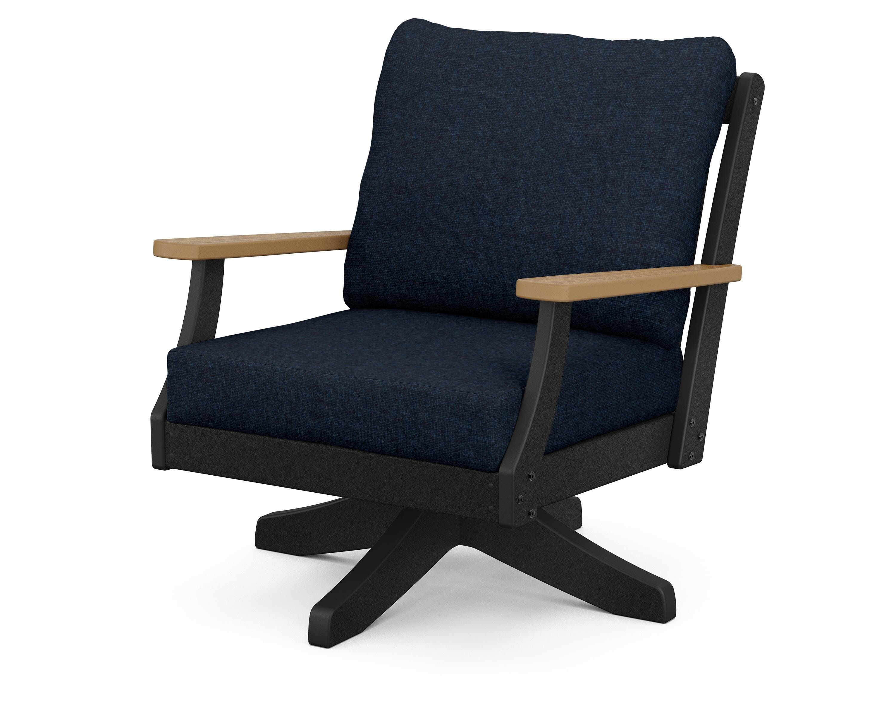 POLYWOOD® Braxton Deep Seating Swivel Chair in Black / Natural / Marine Indigo