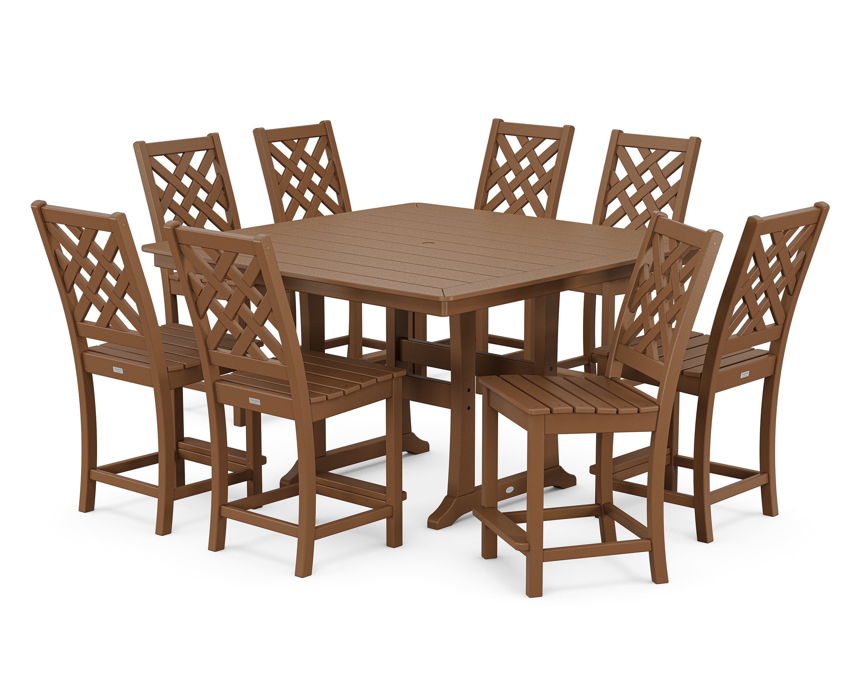 Country Living Wovendale Side Chair 9-Piece Square Counter Set with Trestle Legs in Teak