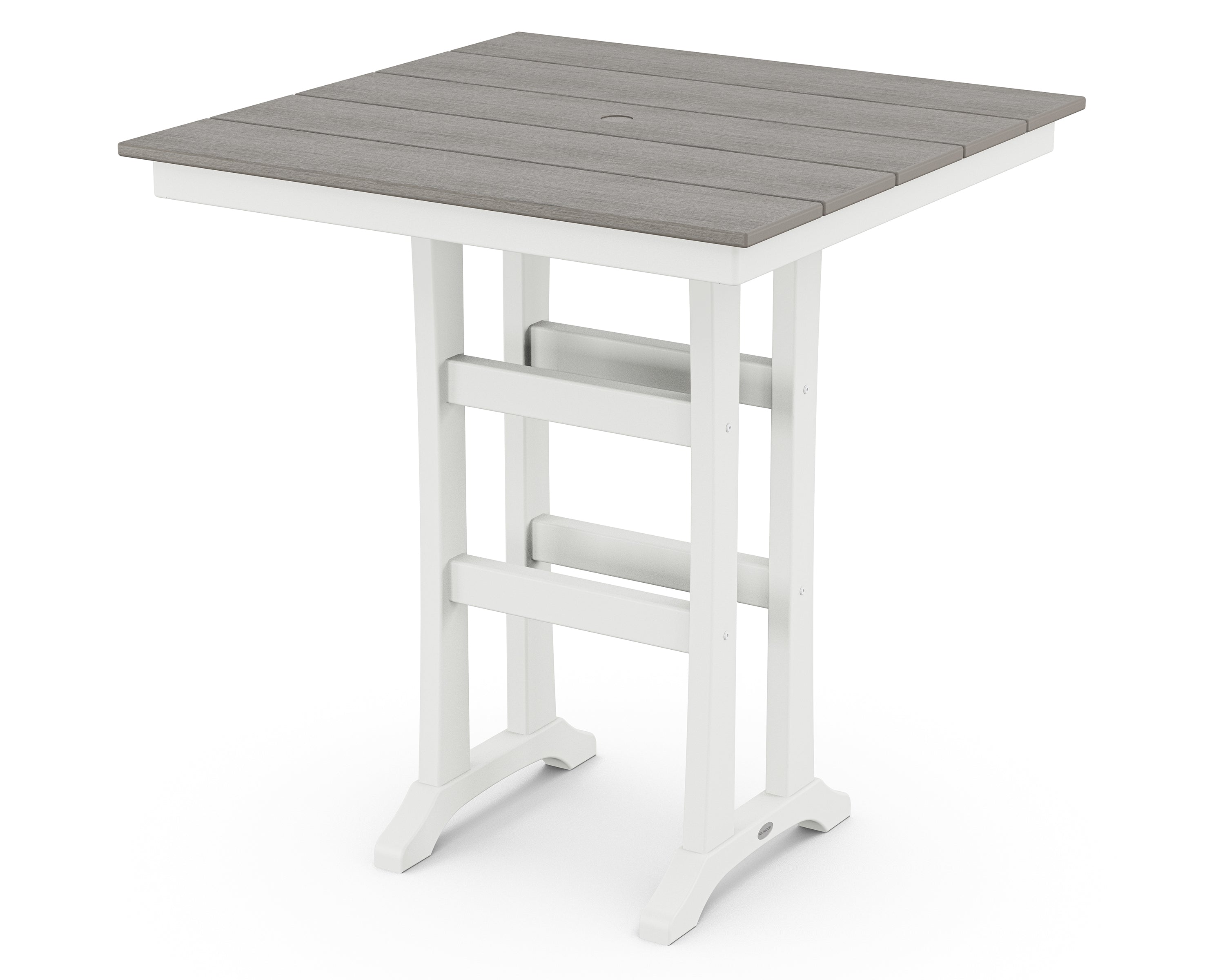 POLYWOOD® Farmhouse Trestle 37" Bar Table in White / Driftwood