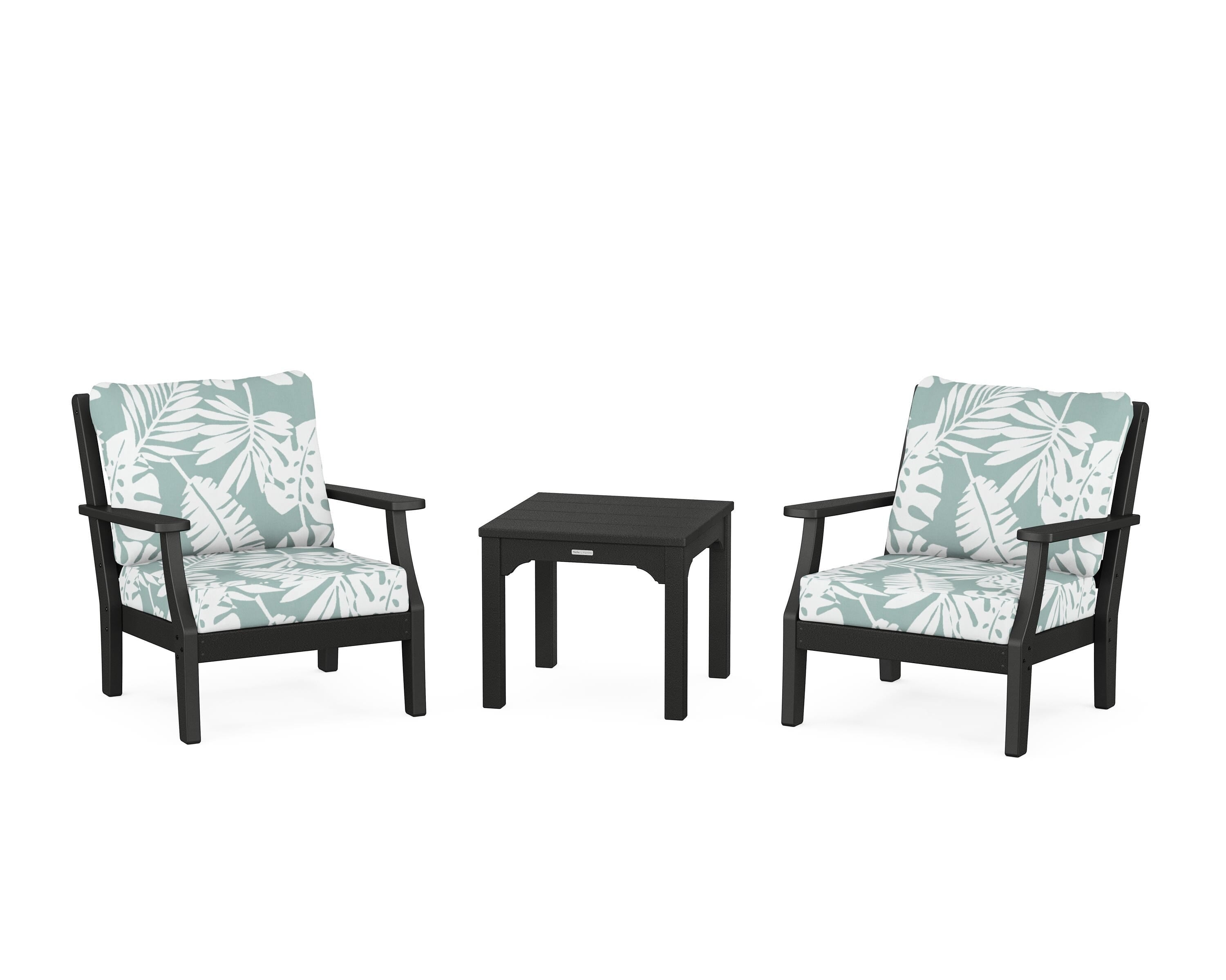 Martha Stewart by POLYWOOD® Chinoiserie 3-Piece Deep Seating Set in Black / Leaf Glacier Spa