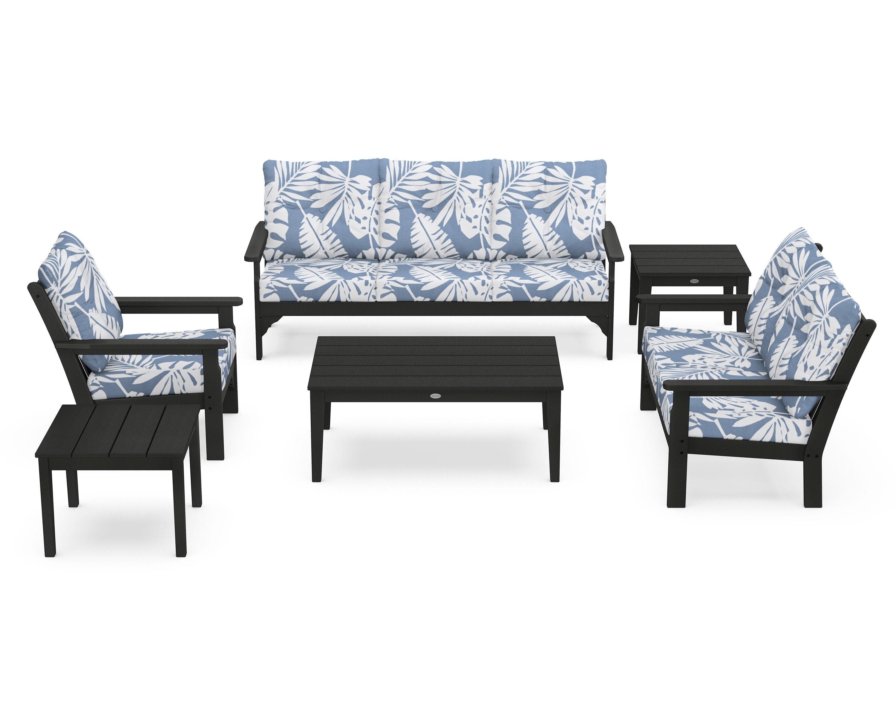 POLYWOOD® Vineyard 6-Piece Deep Seating Set in Black / Leaf Sky Blue