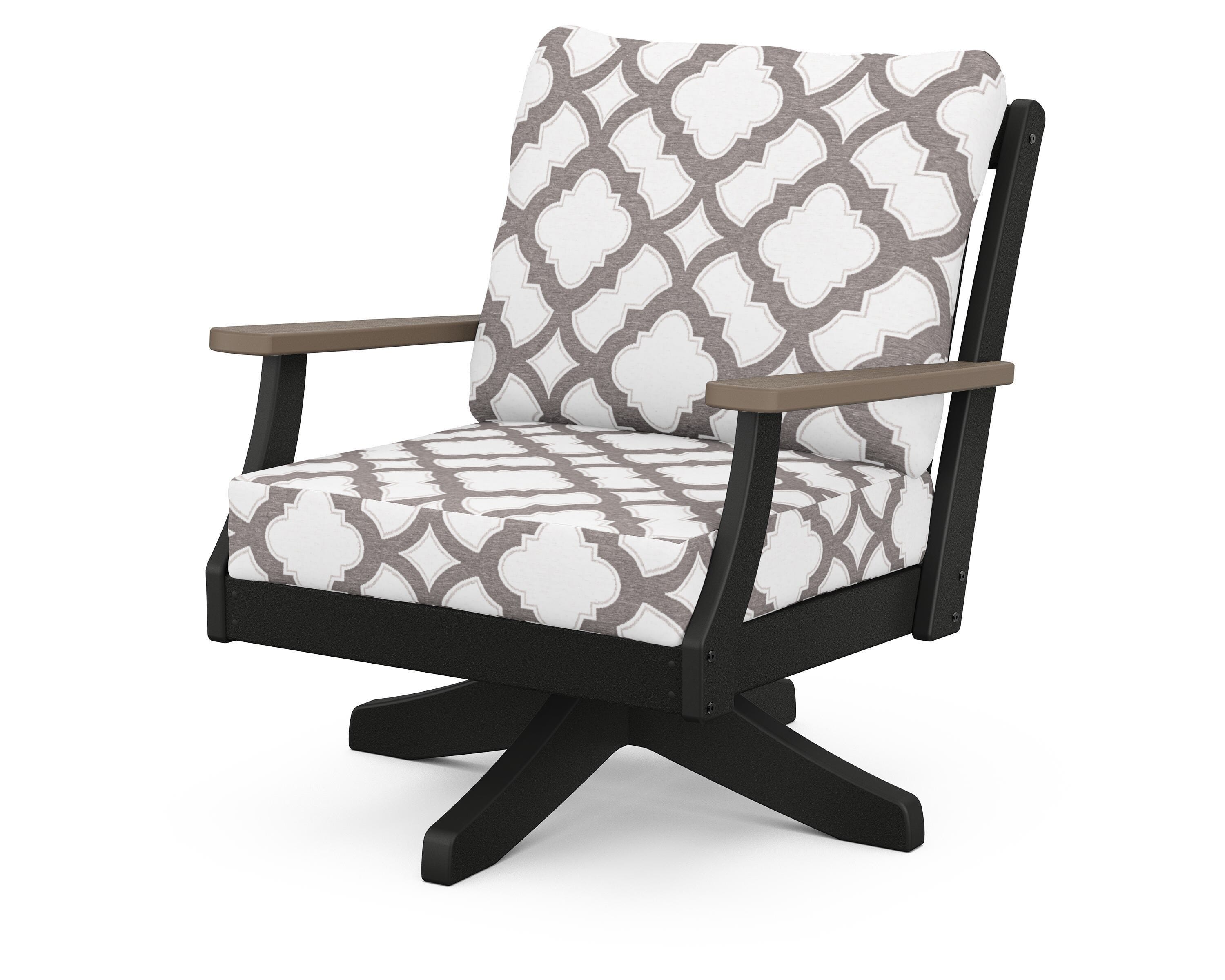 POLYWOOD® Braxton Deep Seating Swivel Chair in Black / Kona / Trellis Grey Mist