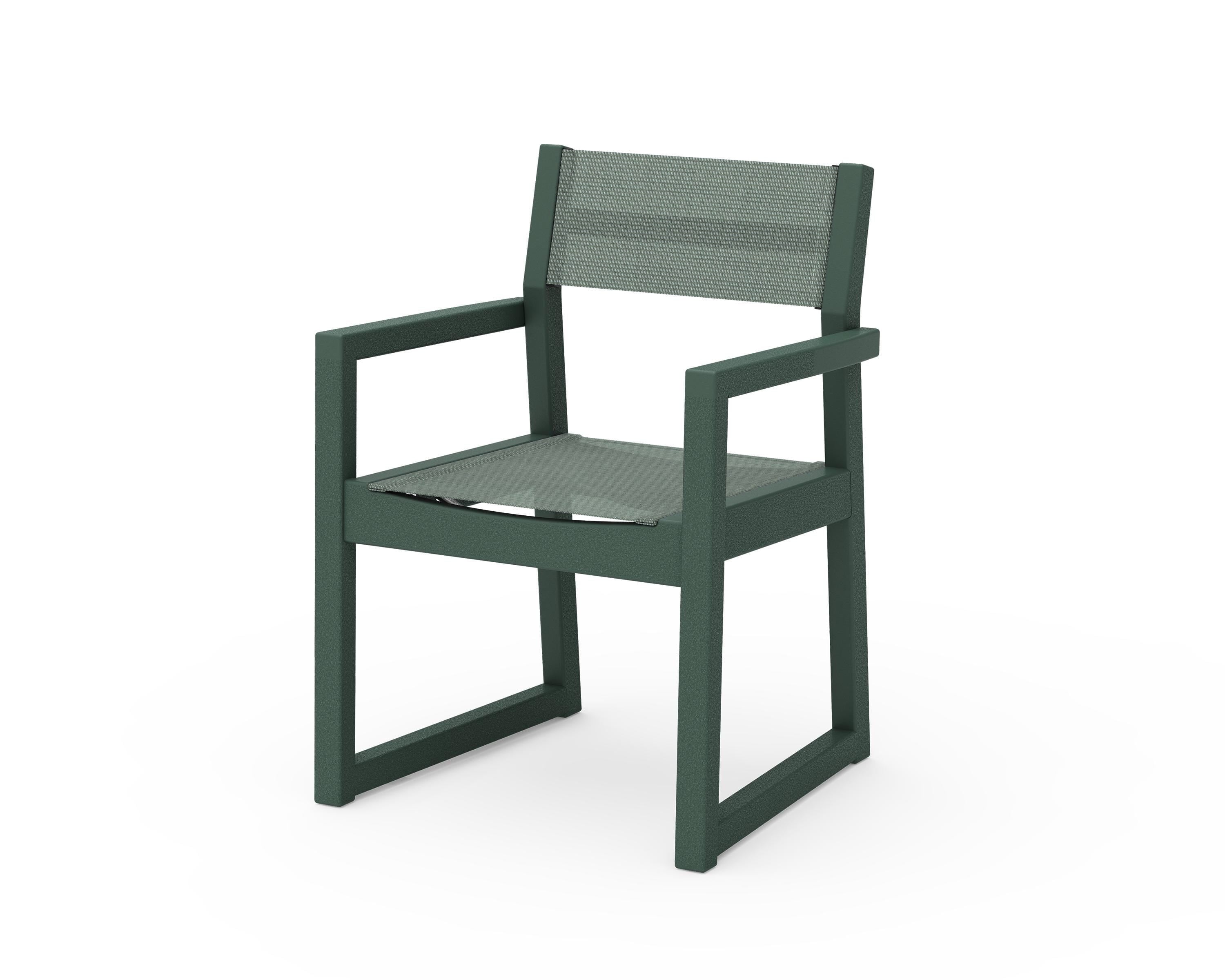 POLYWOOD® EDGE Sling Dining Arm Chair in Green / Dupioni Sea Mist Sling