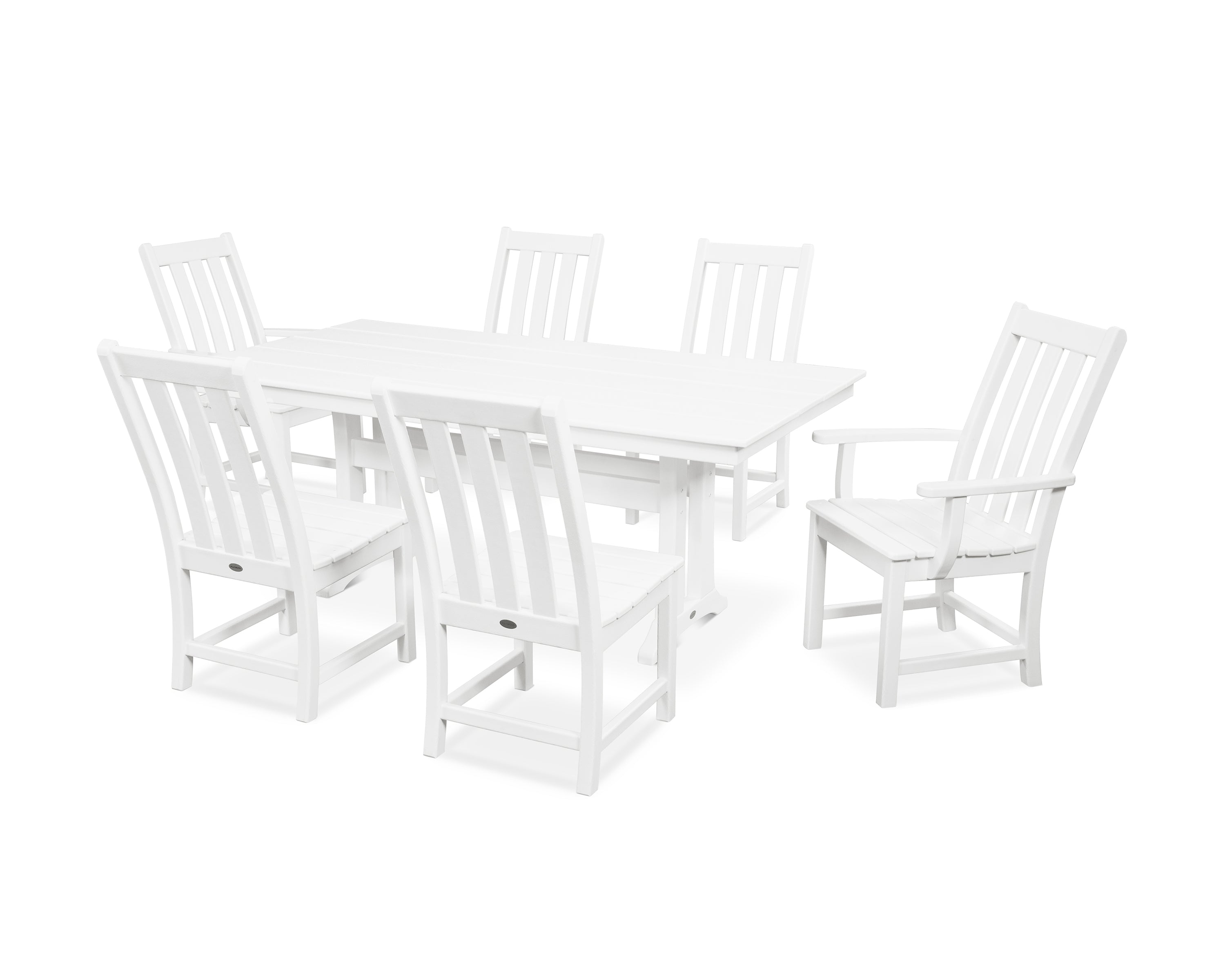 POLYWOOD® Vineyard 7-Piece Farmhouse Dining Set with Trestle Legs in White
