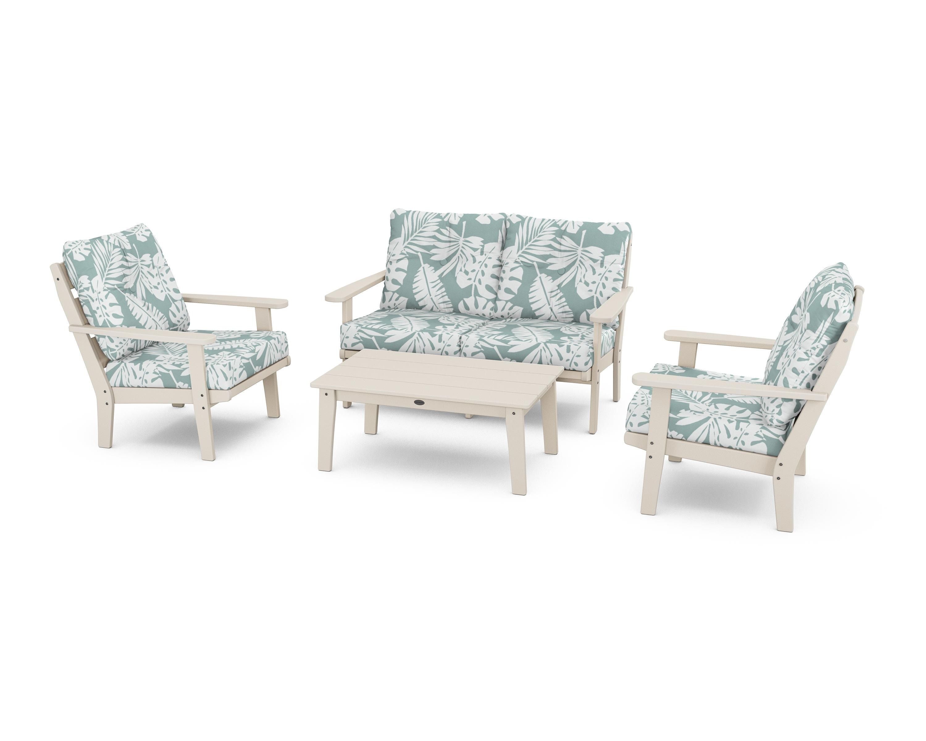 POLYWOOD® Lakeside 4-Piece Deep Seating Set in Sand / Leaf Glacier Spa