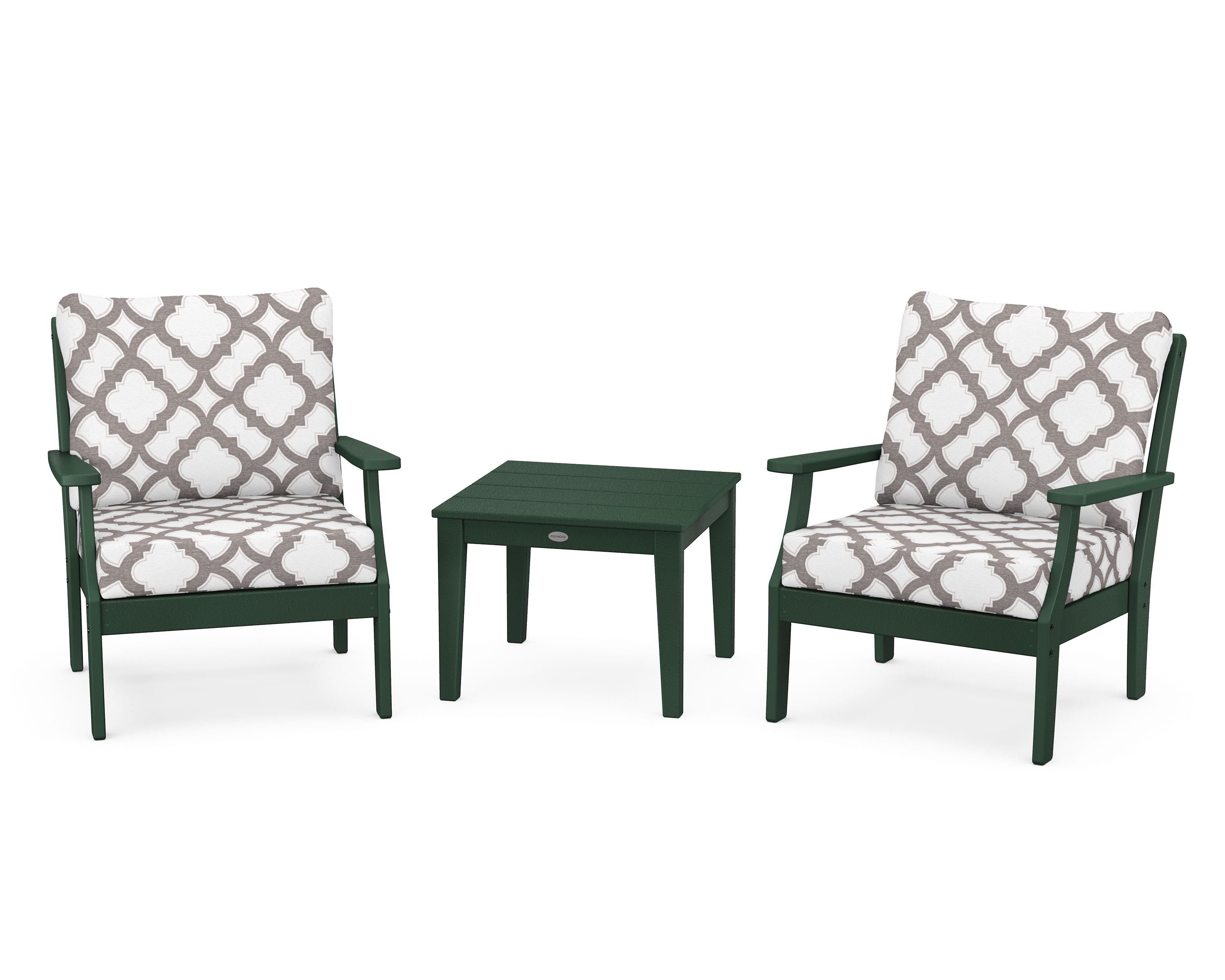 POLYWOOD® Braxton 3-Piece Deep Seating Set in Green / Trellis Grey Mist