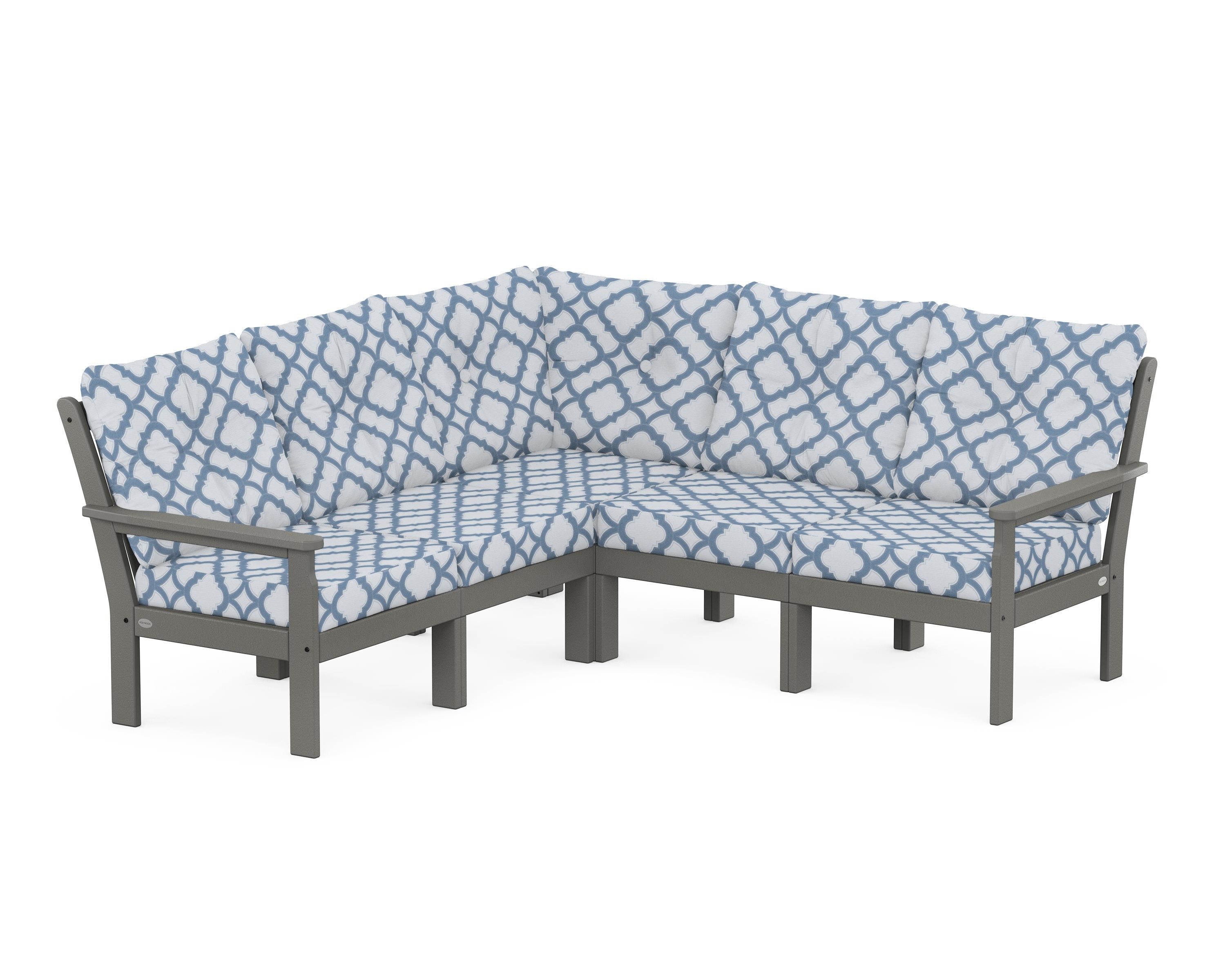 POLYWOOD® Vineyard 5-Piece Sectional in Slate Grey / Trellis Sky Blue