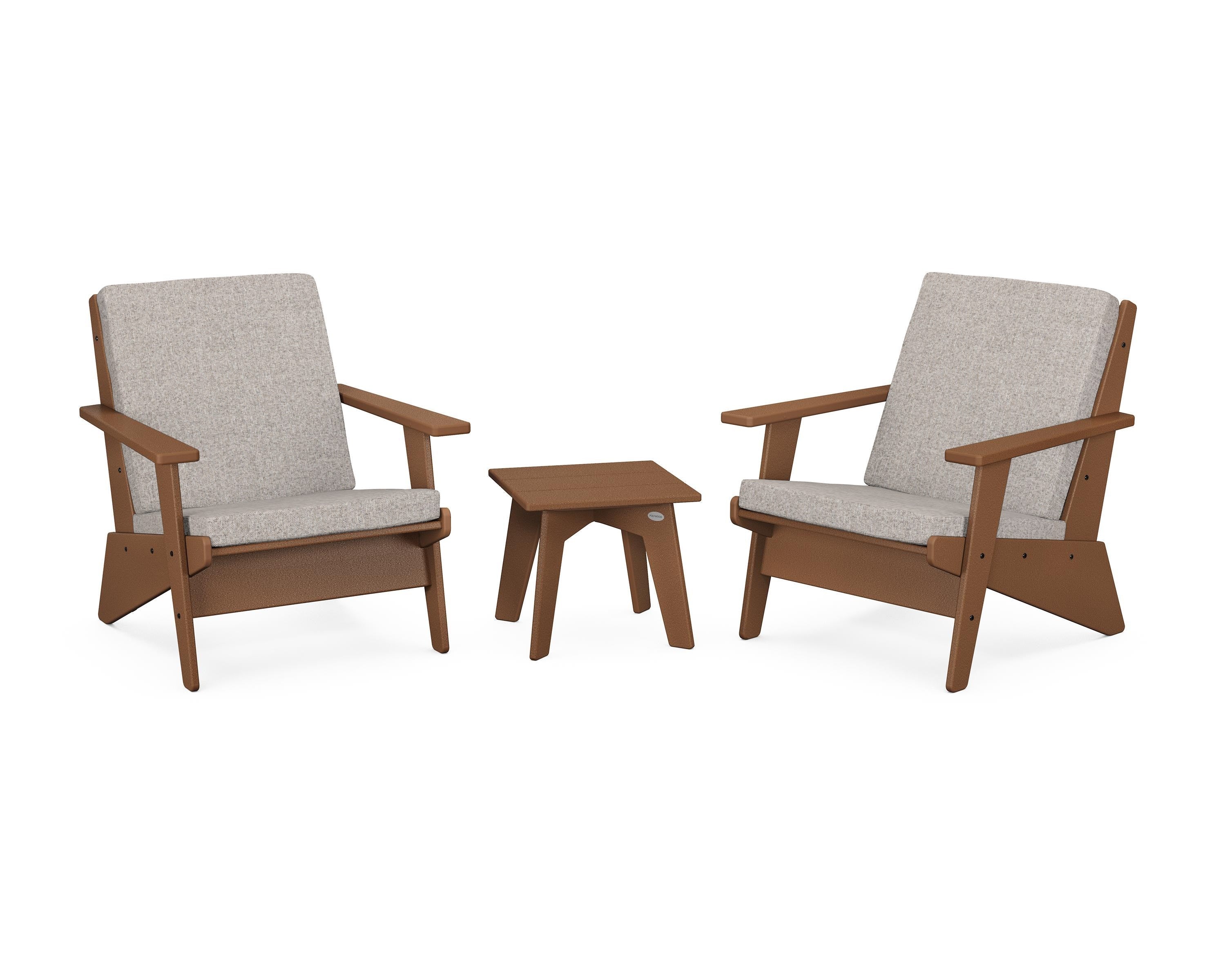 POLYWOOD® Riviera Modern Lounge 3-Piece Set in Teak / Weathered Tweed