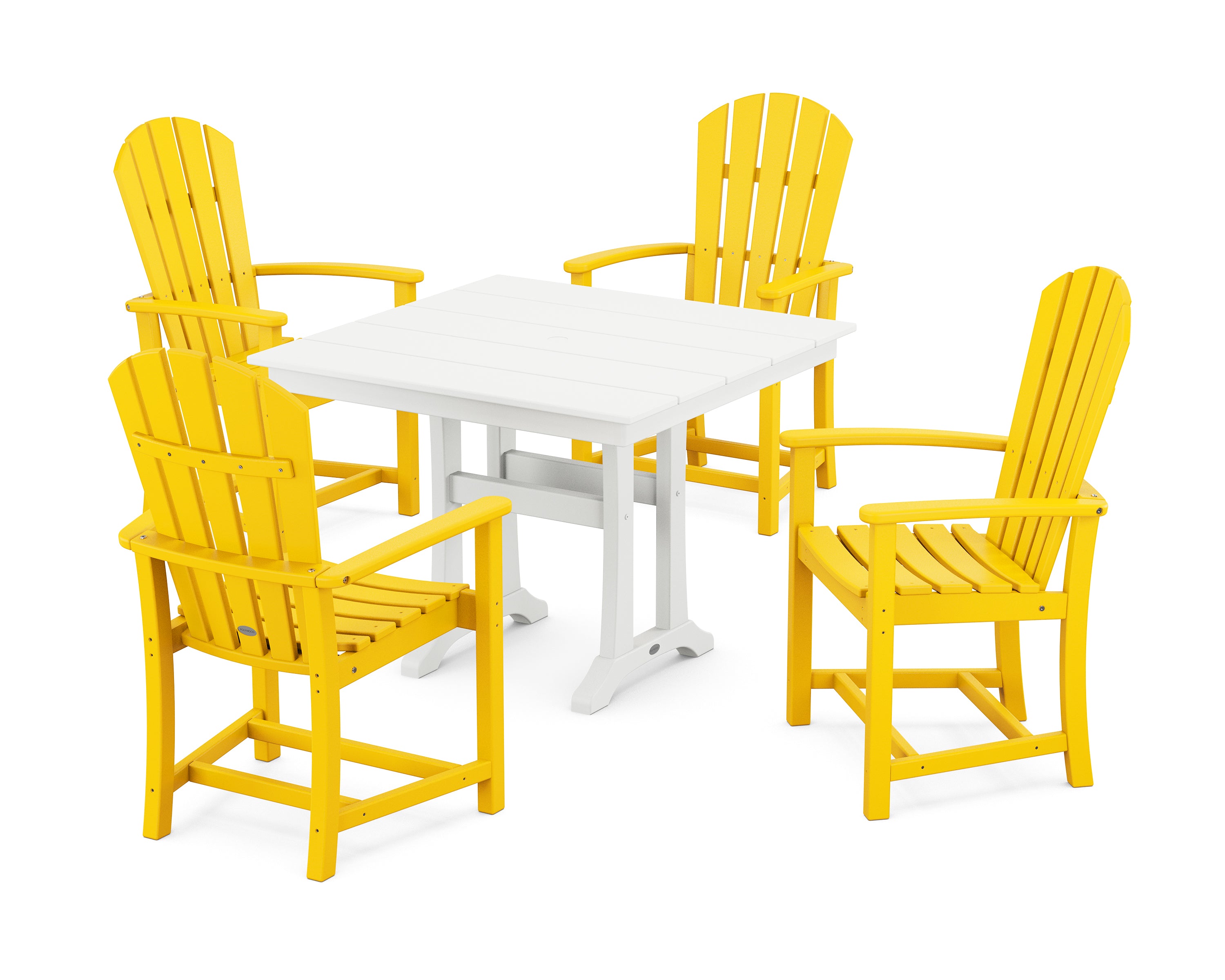 POLYWOOD® Palm Coast 5-Piece Farmhouse Dining Set With Trestle Legs in Lemon / White