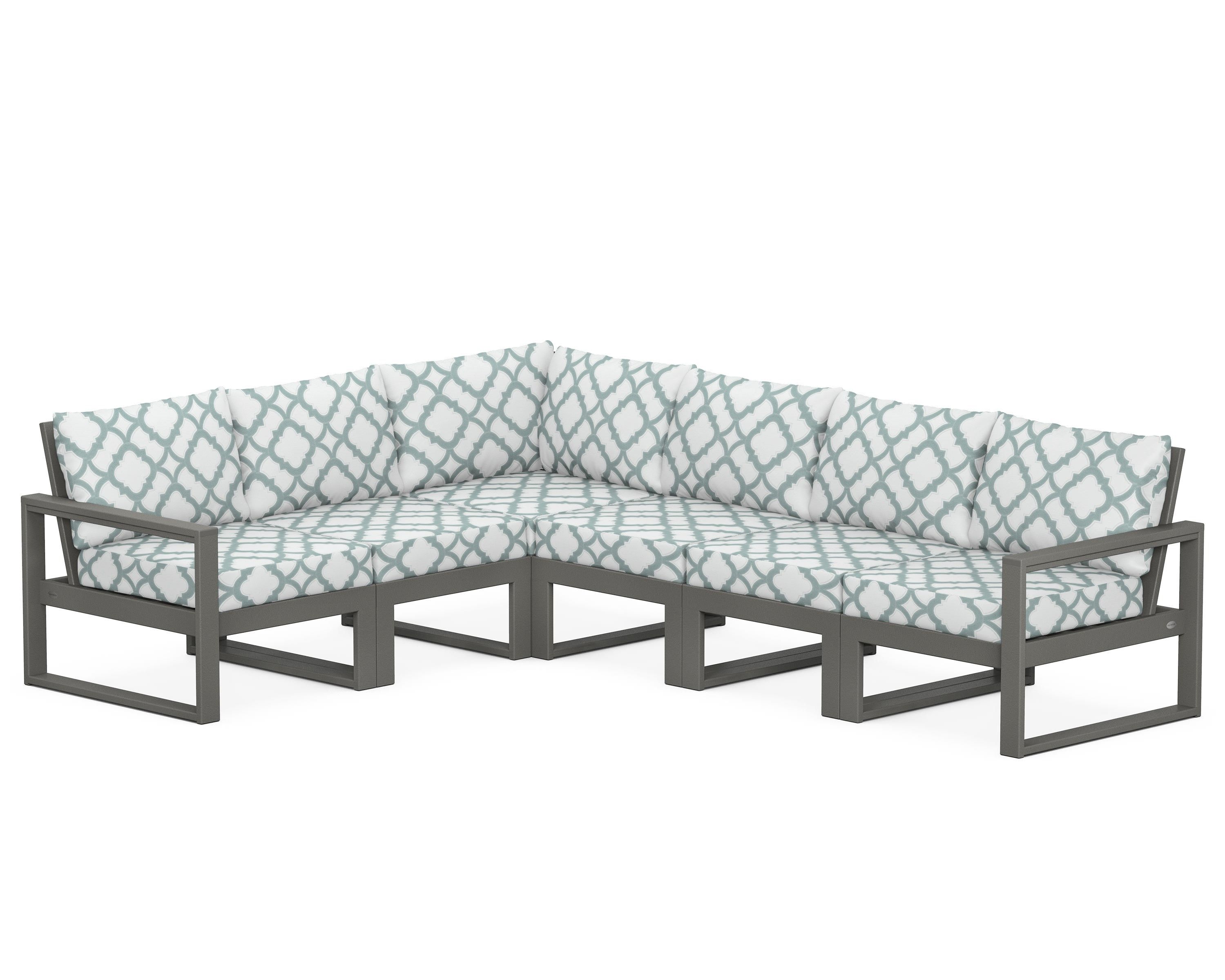POLYWOOD® EDGE 6-Piece Modular Deep Seating Set in Slate Grey / Trellis Glacier Spa