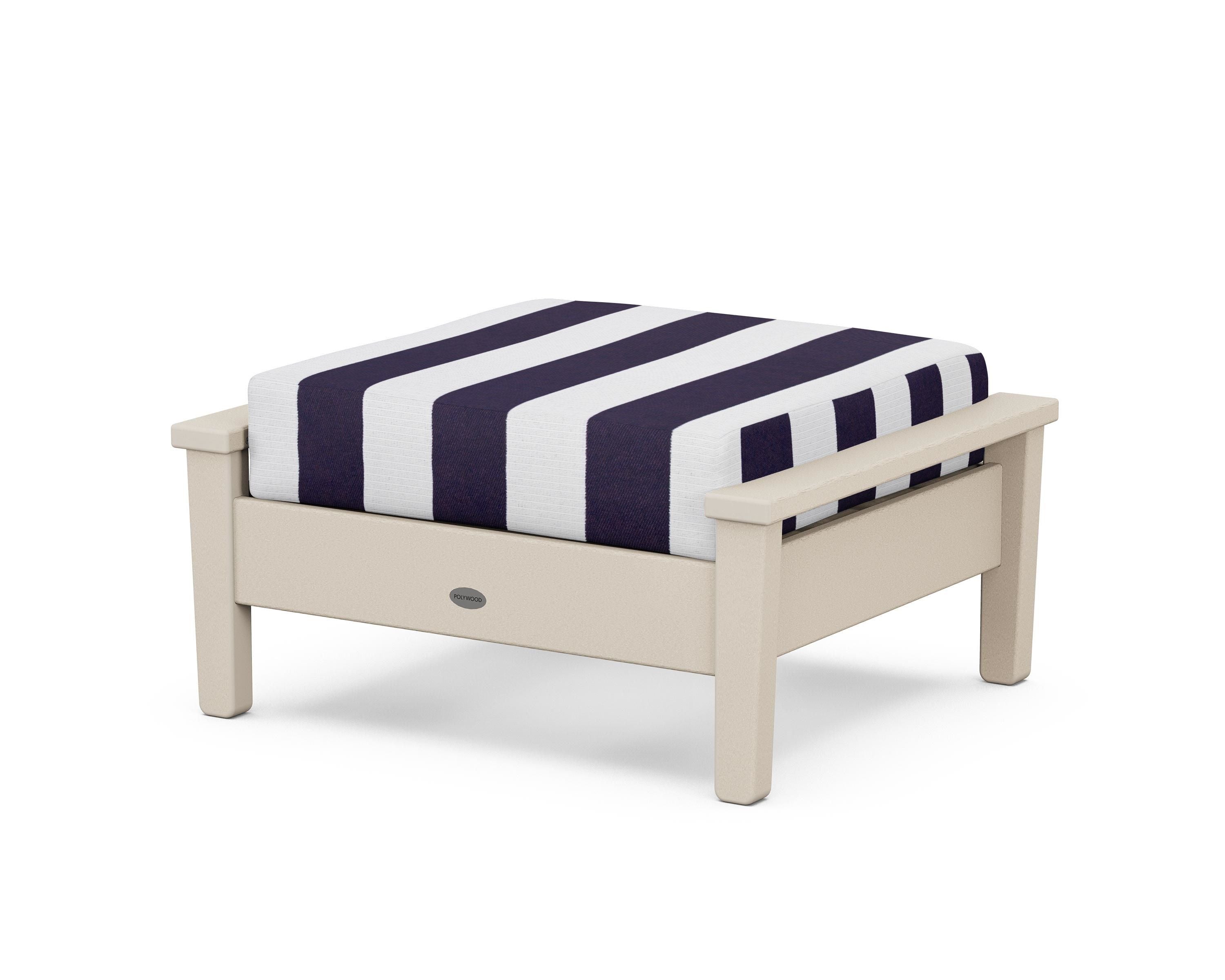 POLYWOOD® Prescott Deep Seating Ottoman in Sand / Cabana Stripe Navy