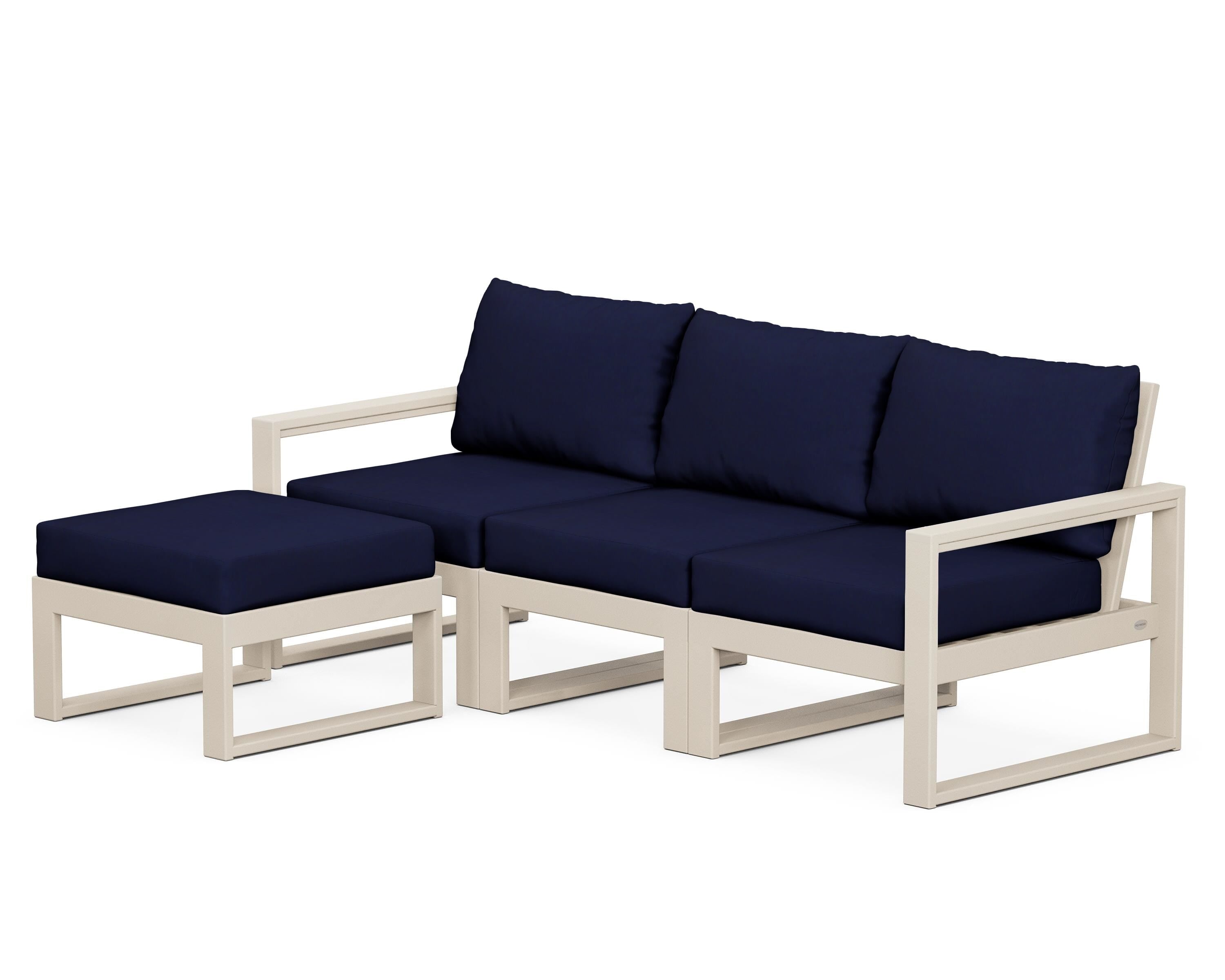 POLYWOOD® EDGE 4-Piece Modular Deep Seating Set with Ottoman in Sand / Navy