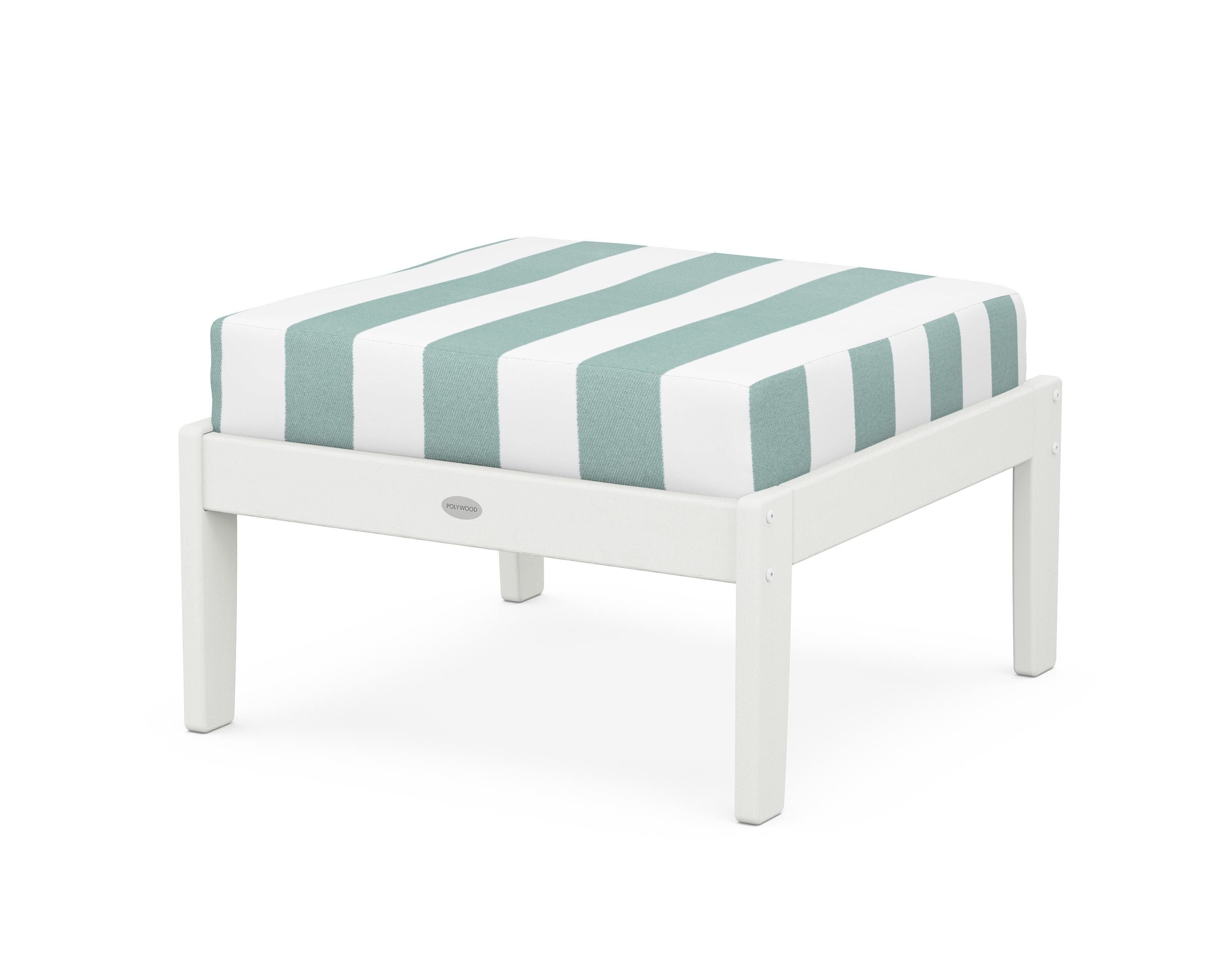 POLYWOOD® Braxton Deep Seating Ottoman in Vintage White / Cabana Stripe Glacier Spa
