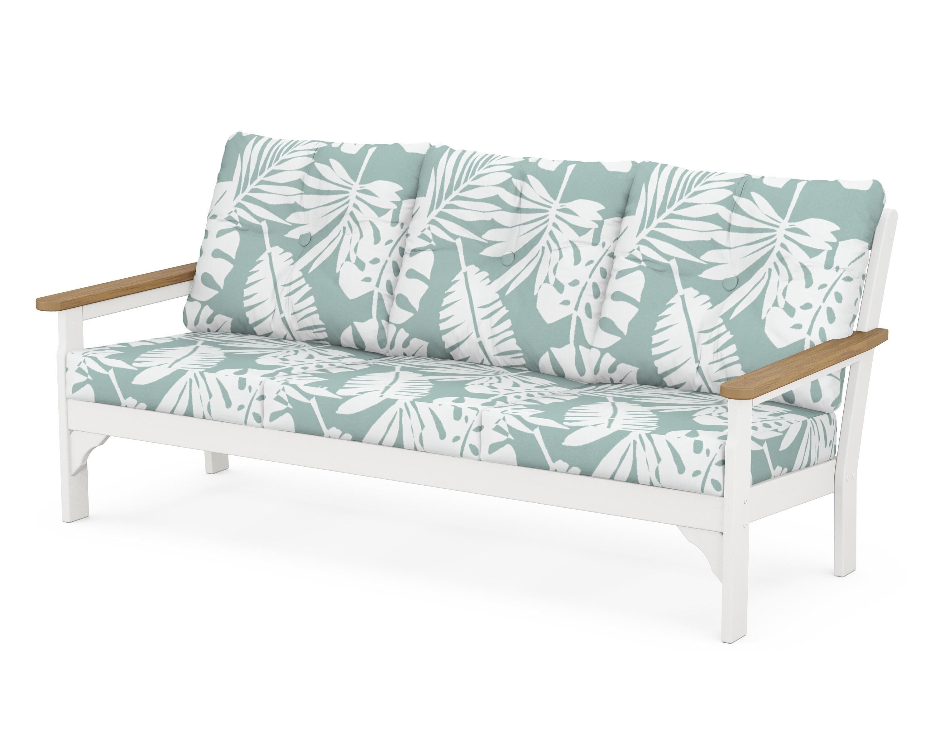 POLYWOOD® Vineyard Deep Seating Sofa in White / Natural / Leaf Glacier Spa