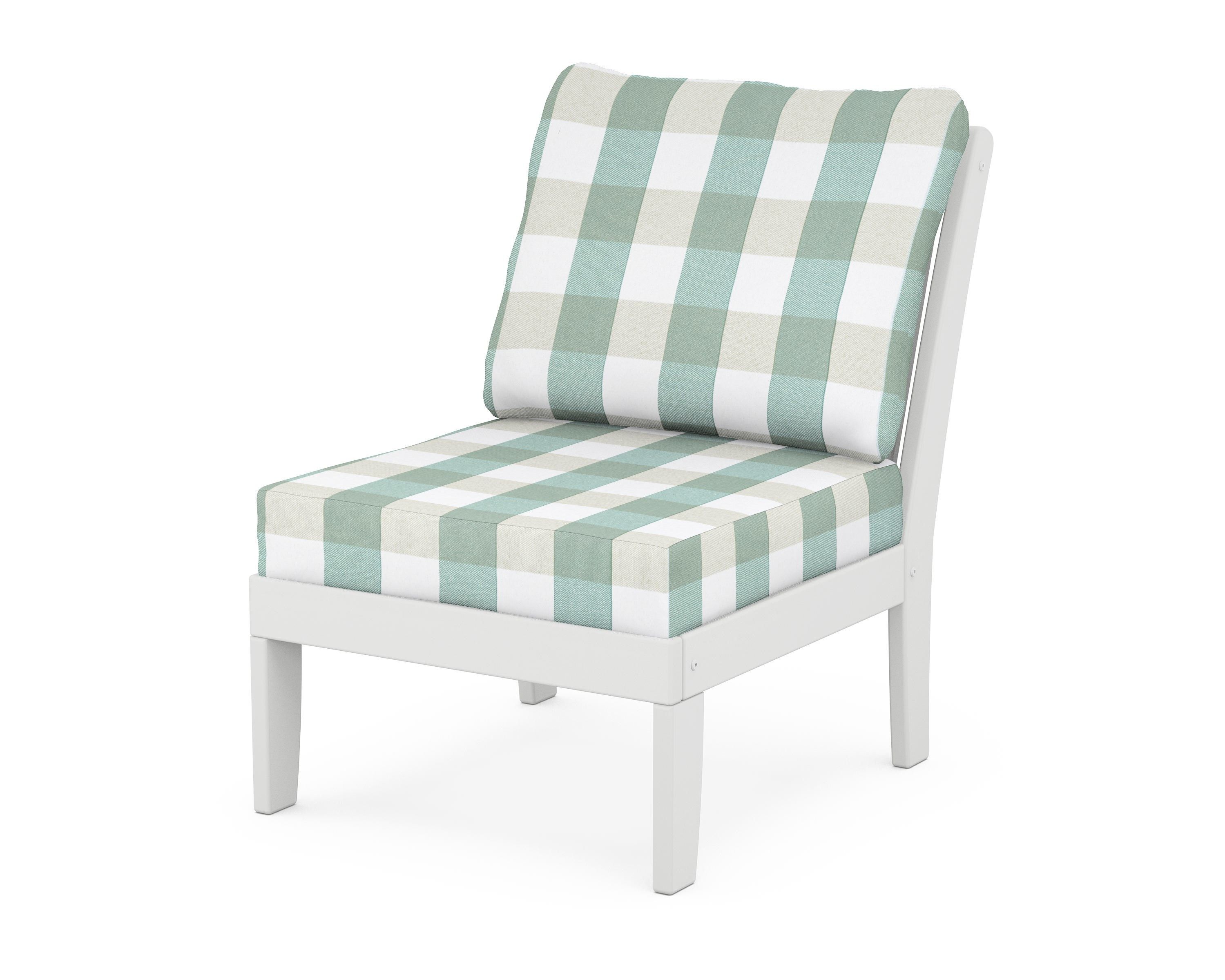 POLYWOOD® Braxton Modular Armless Chair in White / Buffalo Plaid Glacier Spa
