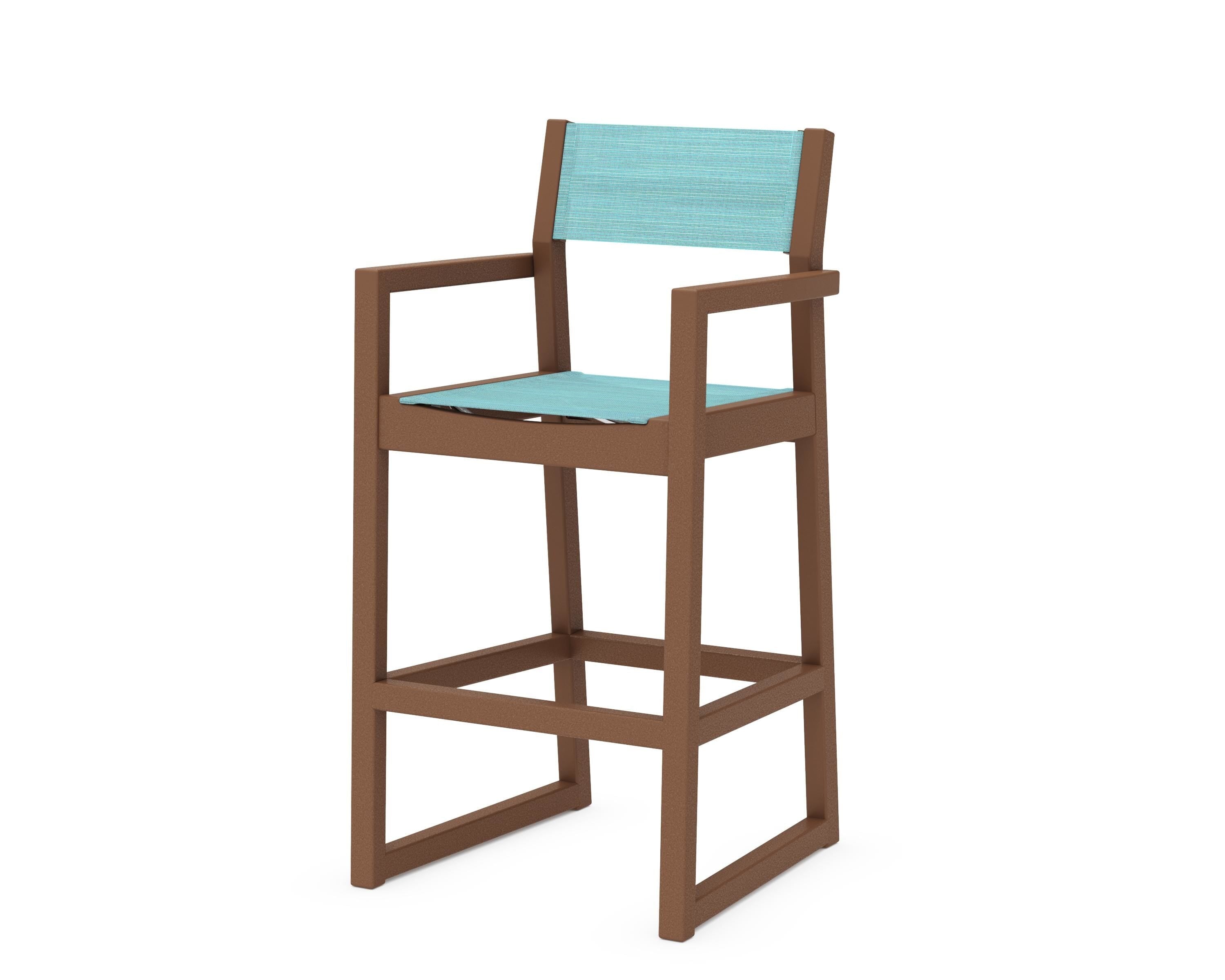 POLYWOOD® EDGE Sling Bar Arm Chair in Teak / Dupioni Aquamarine Sling