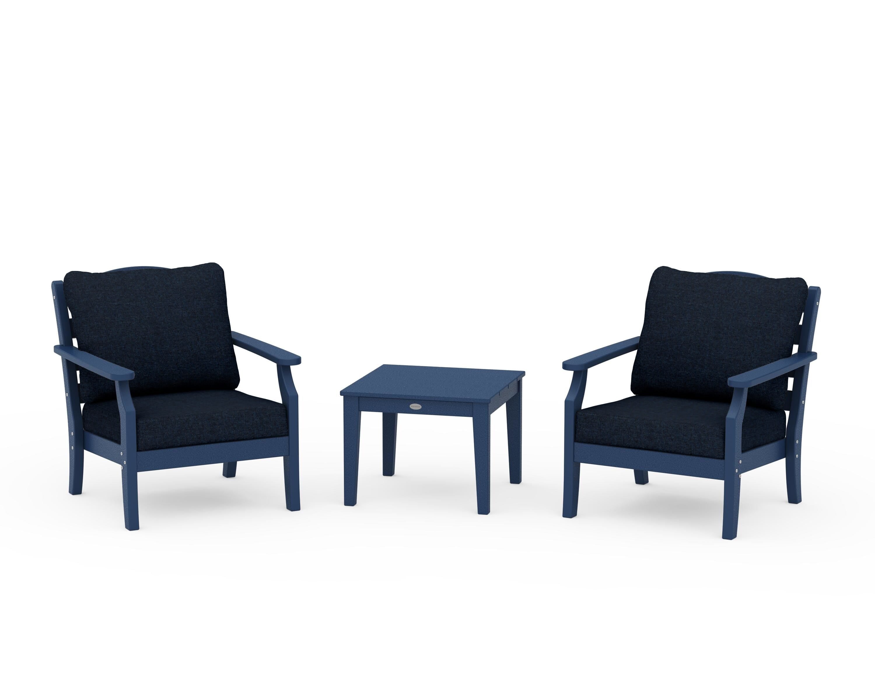 Draper James™ by POLYWOOD® Savannah 3-Piece Deep Seating Set in Navy / Marine Indigo