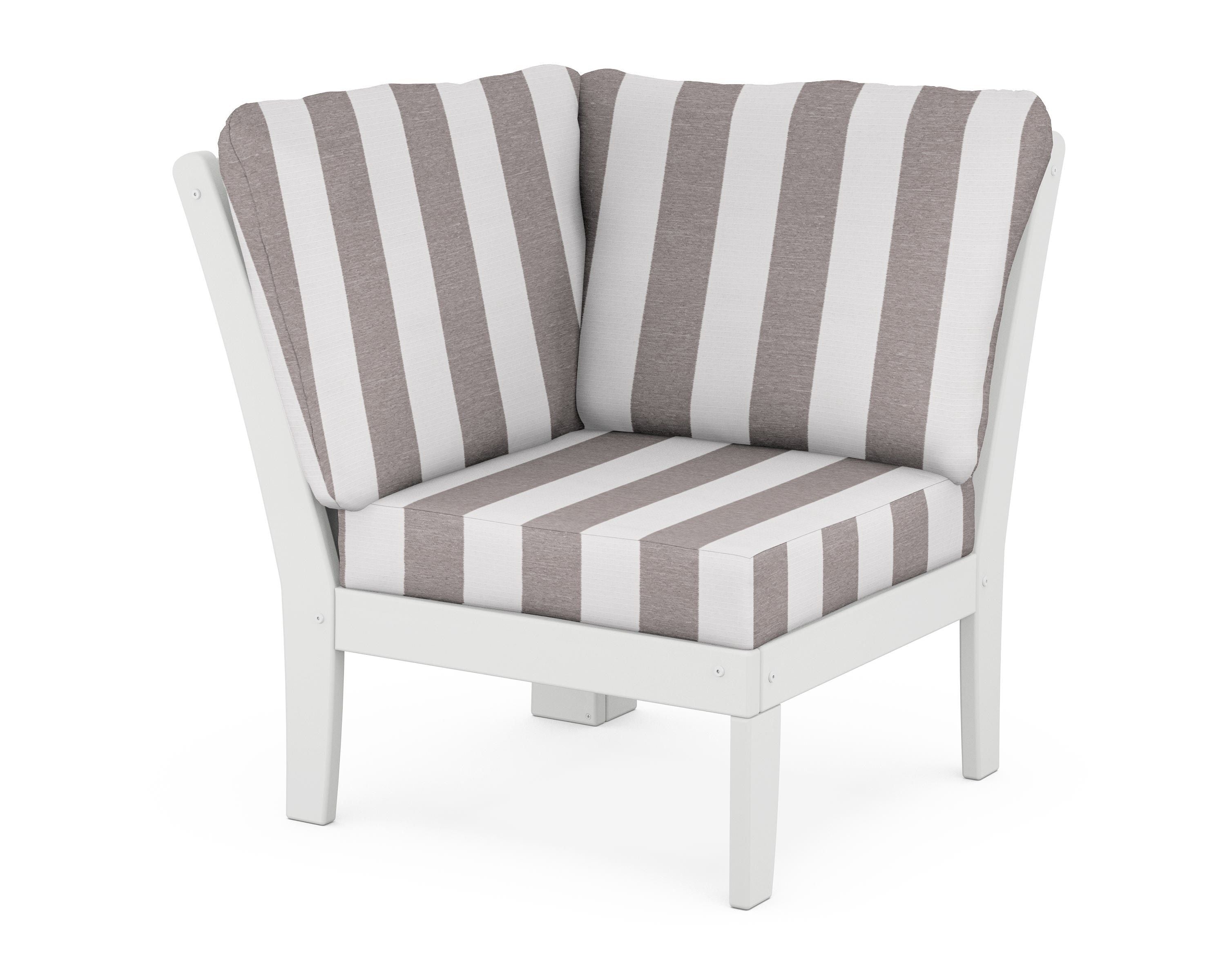 POLYWOOD® Braxton Modular Corner Chair in White / Cabana Stripe Grey Mist