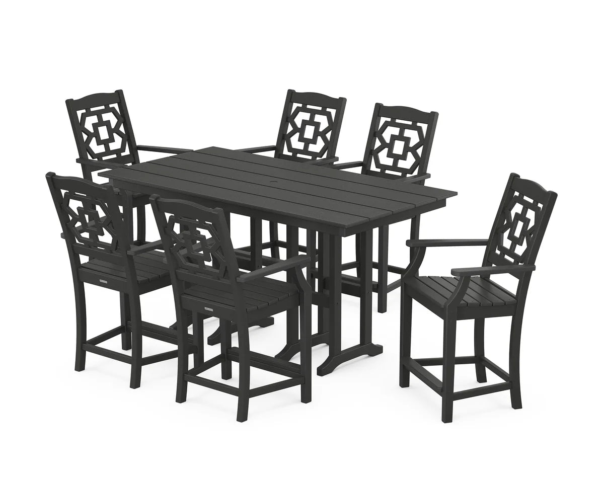 Chinoiserie Arm Chair 7-Piece Farmhouse Counter Set