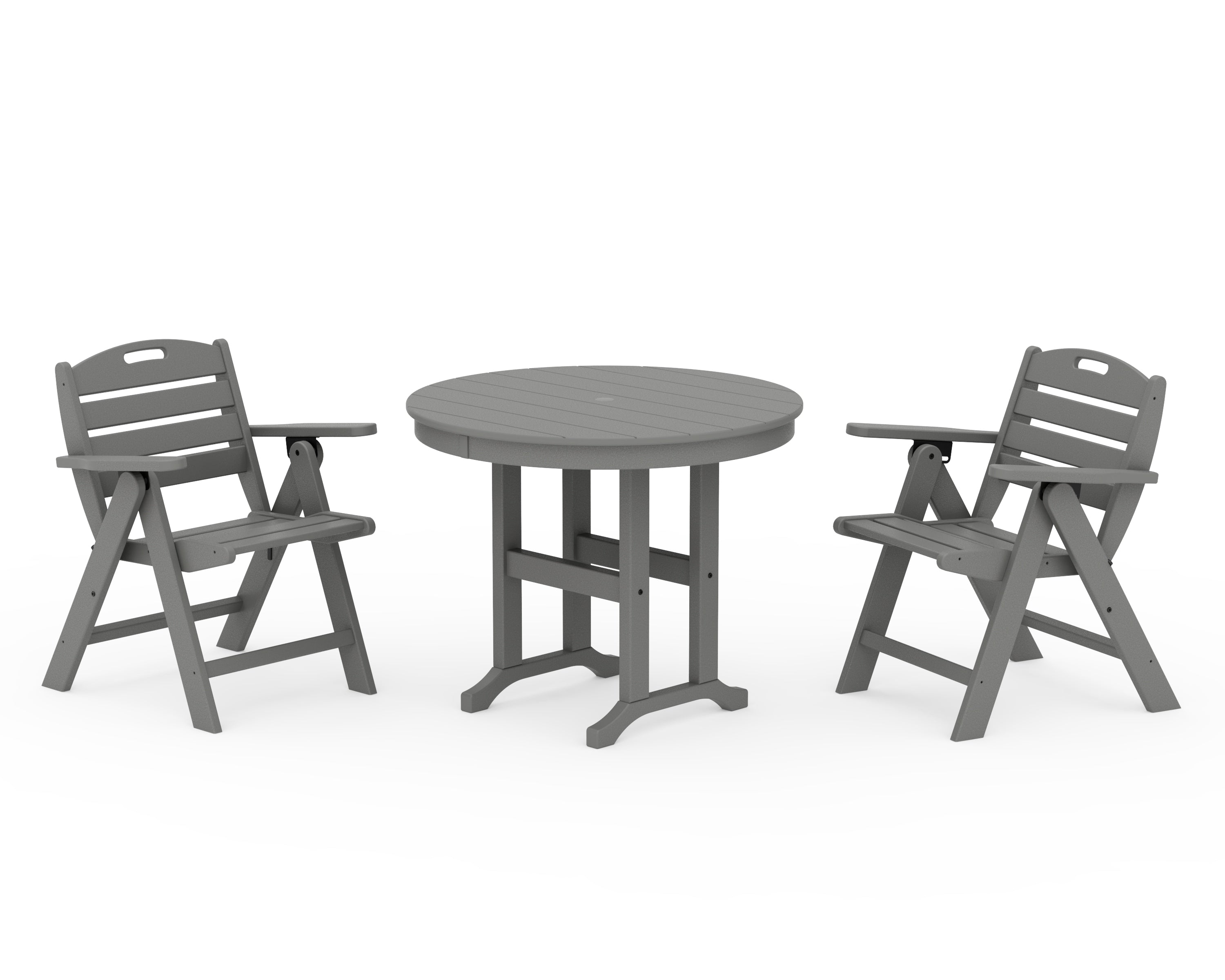 POLYWOOD® Nautical Folding Lowback Chair 3-Piece Round Dining Set in Slate Grey