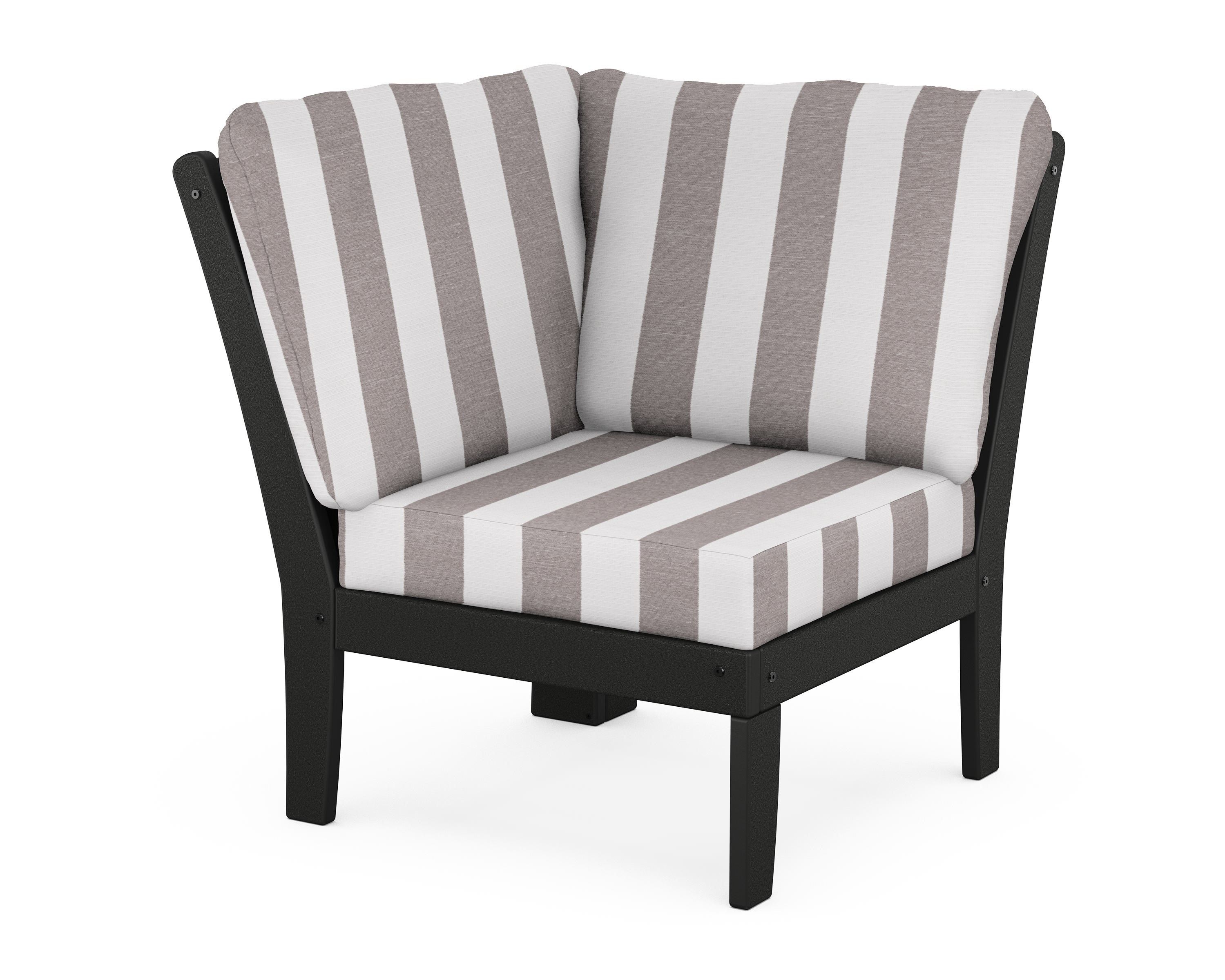 POLYWOOD® Braxton Modular Corner Chair in Black / Cabana Stripe Grey Mist