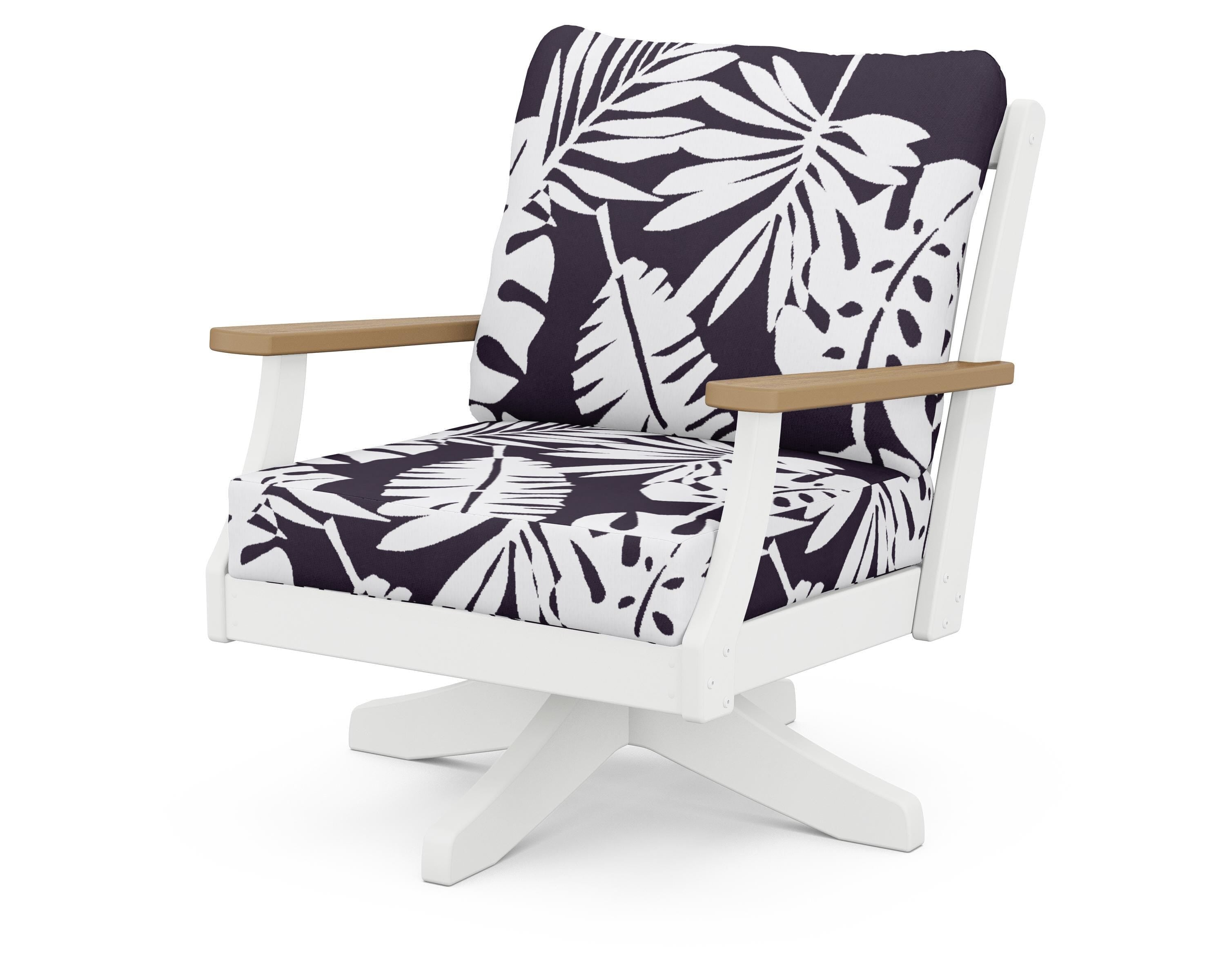 POLYWOOD® Braxton Deep Seating Swivel Chair in White / Natural / Leaf Navy
